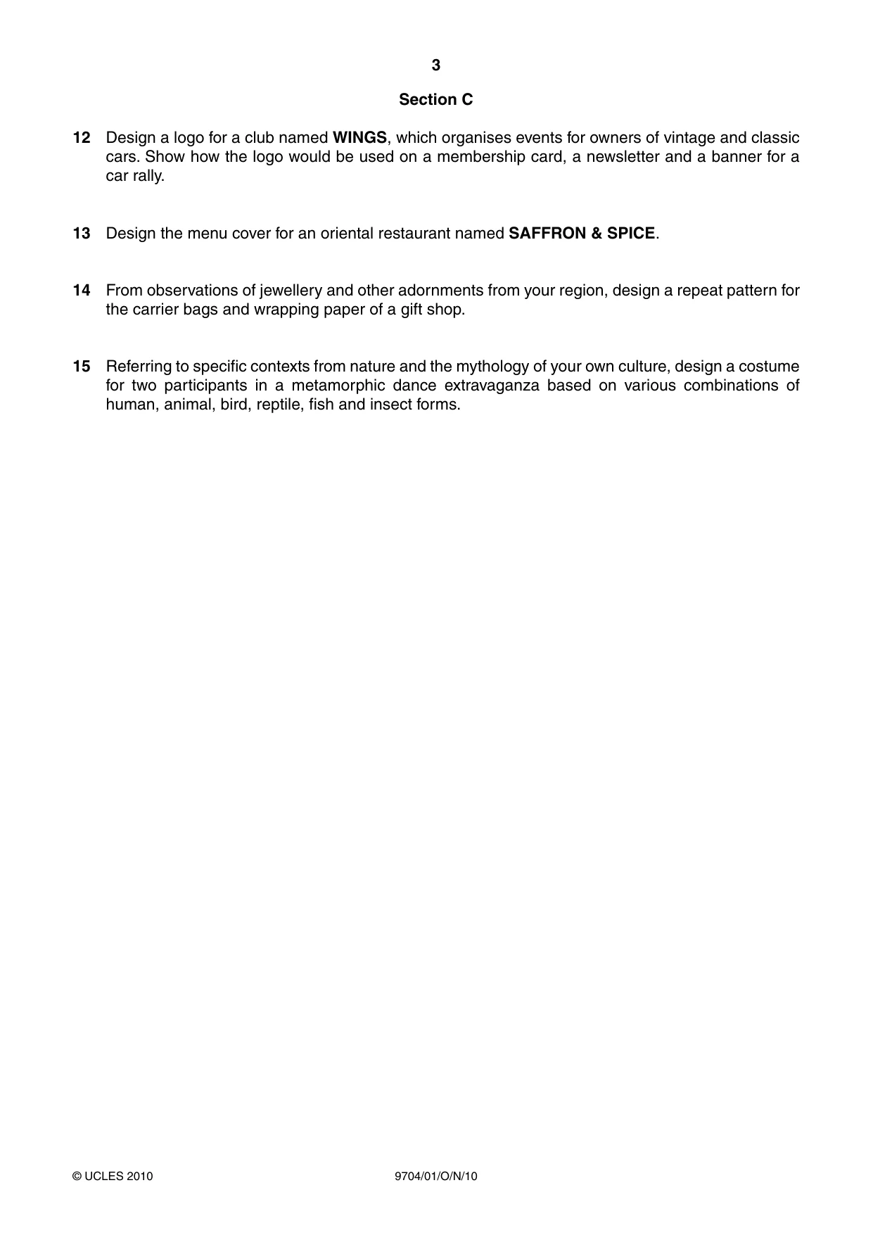 Cambridge A Level Art and Design 9704 2010 Oct/Nov Paper 1 · Variant 1 question paper, page 3 of 4
