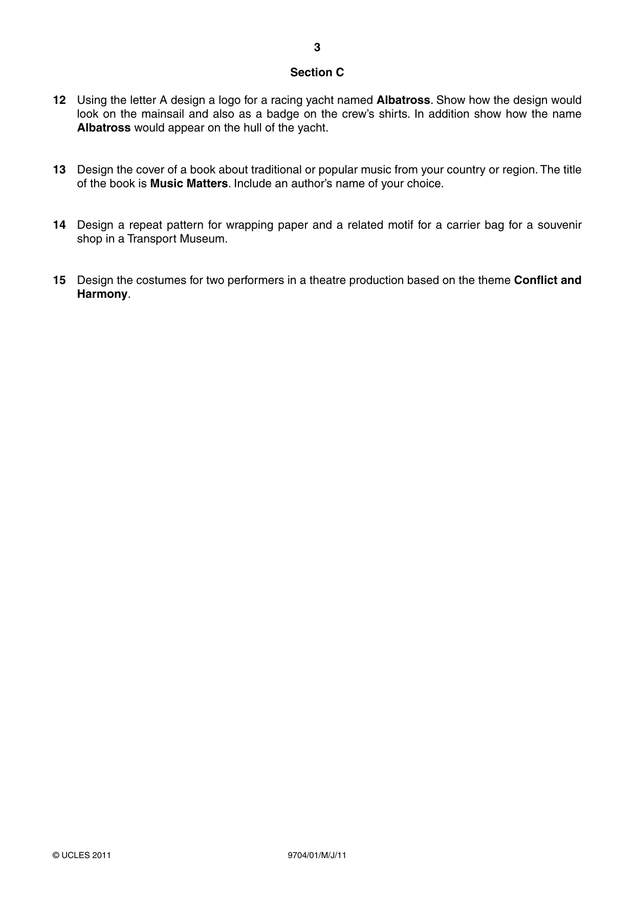 Cambridge A Level Art and Design 9704 2011 May/June Paper 1 · Variant 1 question paper, page 3 of 4