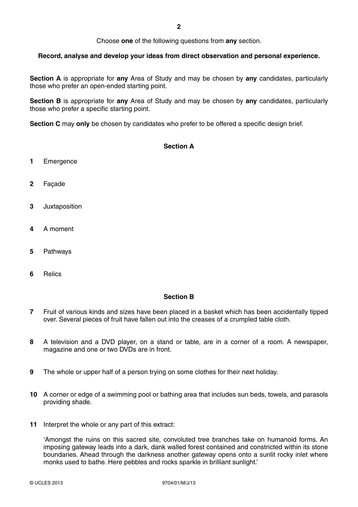 Cambridge A Level Art and Design 9704 2013 May/June Paper 1 · Variant 1 question paper, page 2 of 4