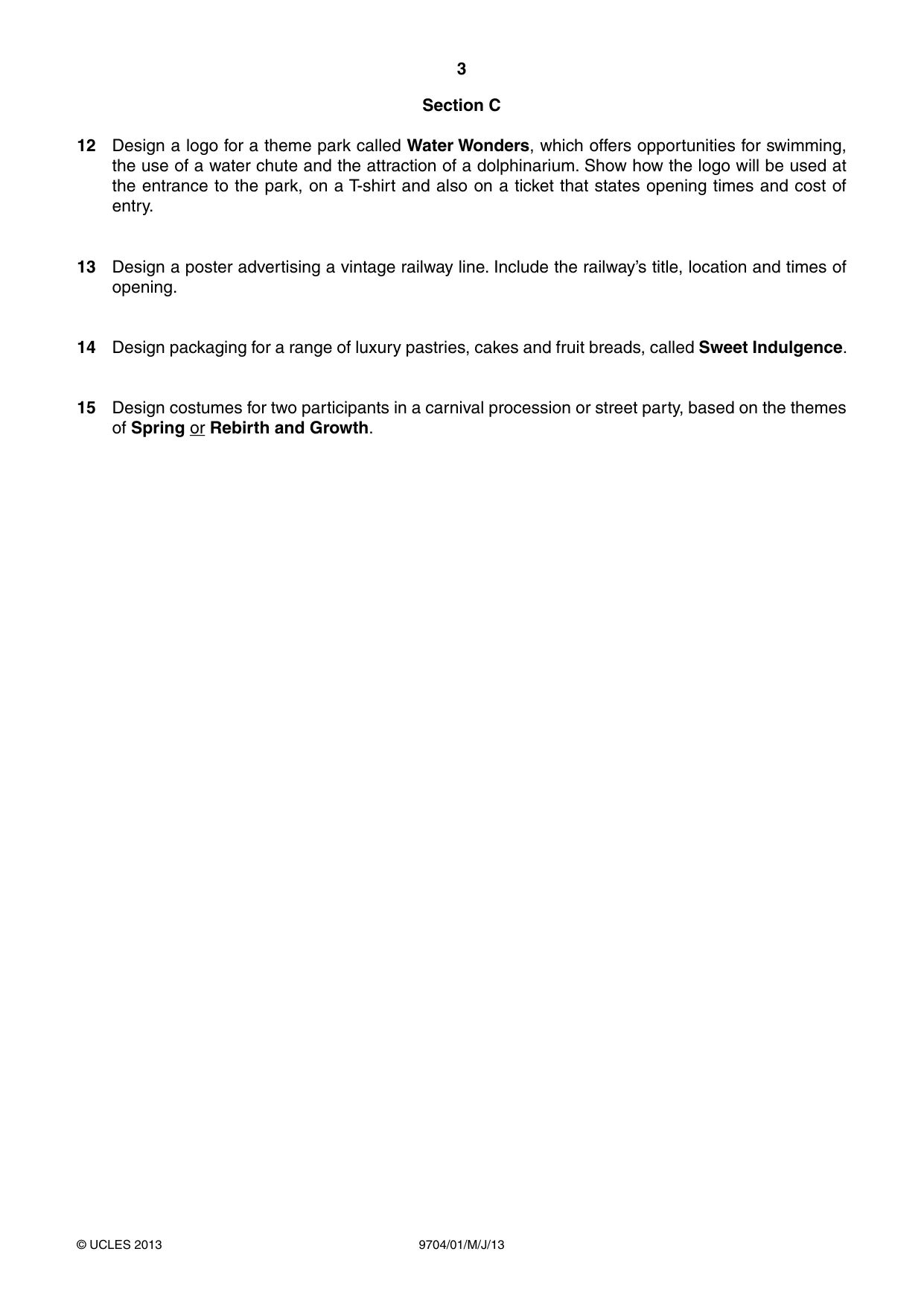 Cambridge A Level Art and Design 9704 2013 May/June Paper 1 · Variant 1 question paper, page 3 of 4