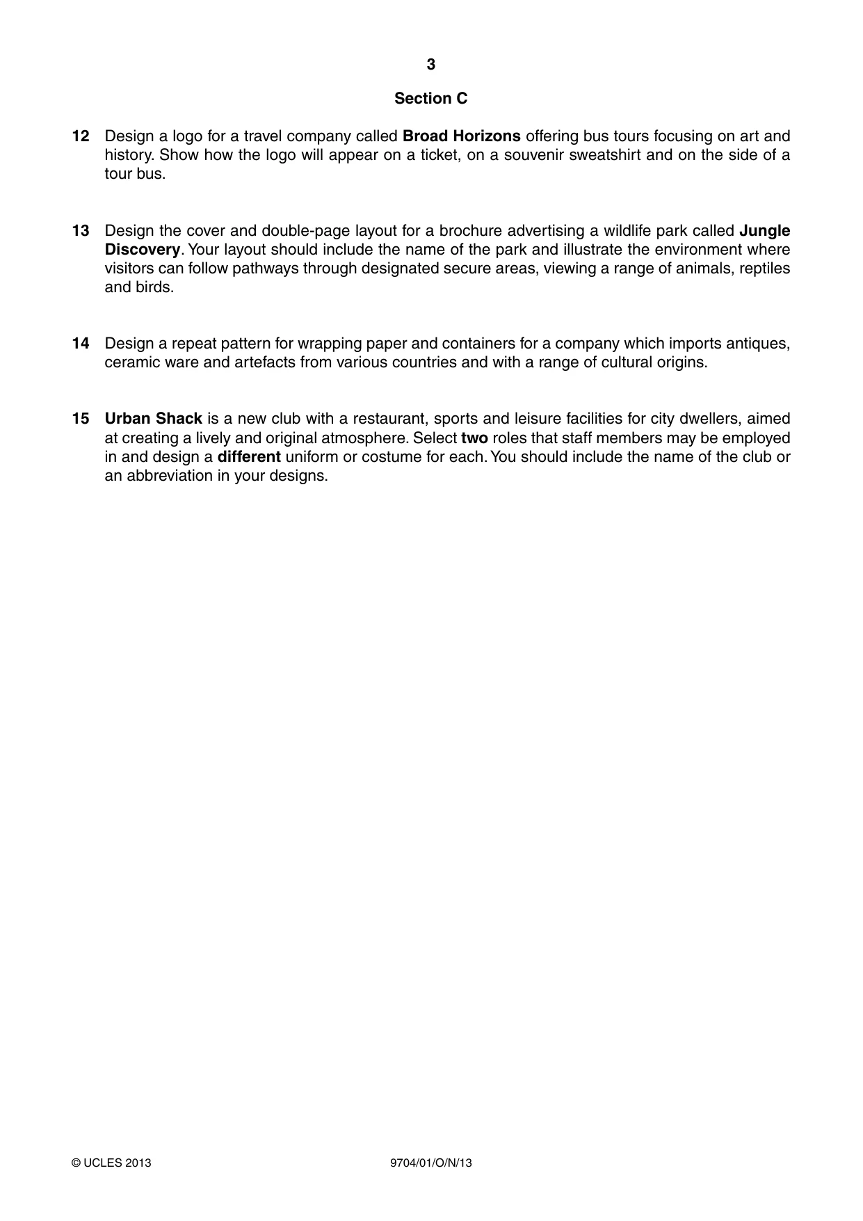 Cambridge A Level Art and Design 9704 2013 Oct/Nov Paper 1 · Variant 1 question paper, page 3 of 4