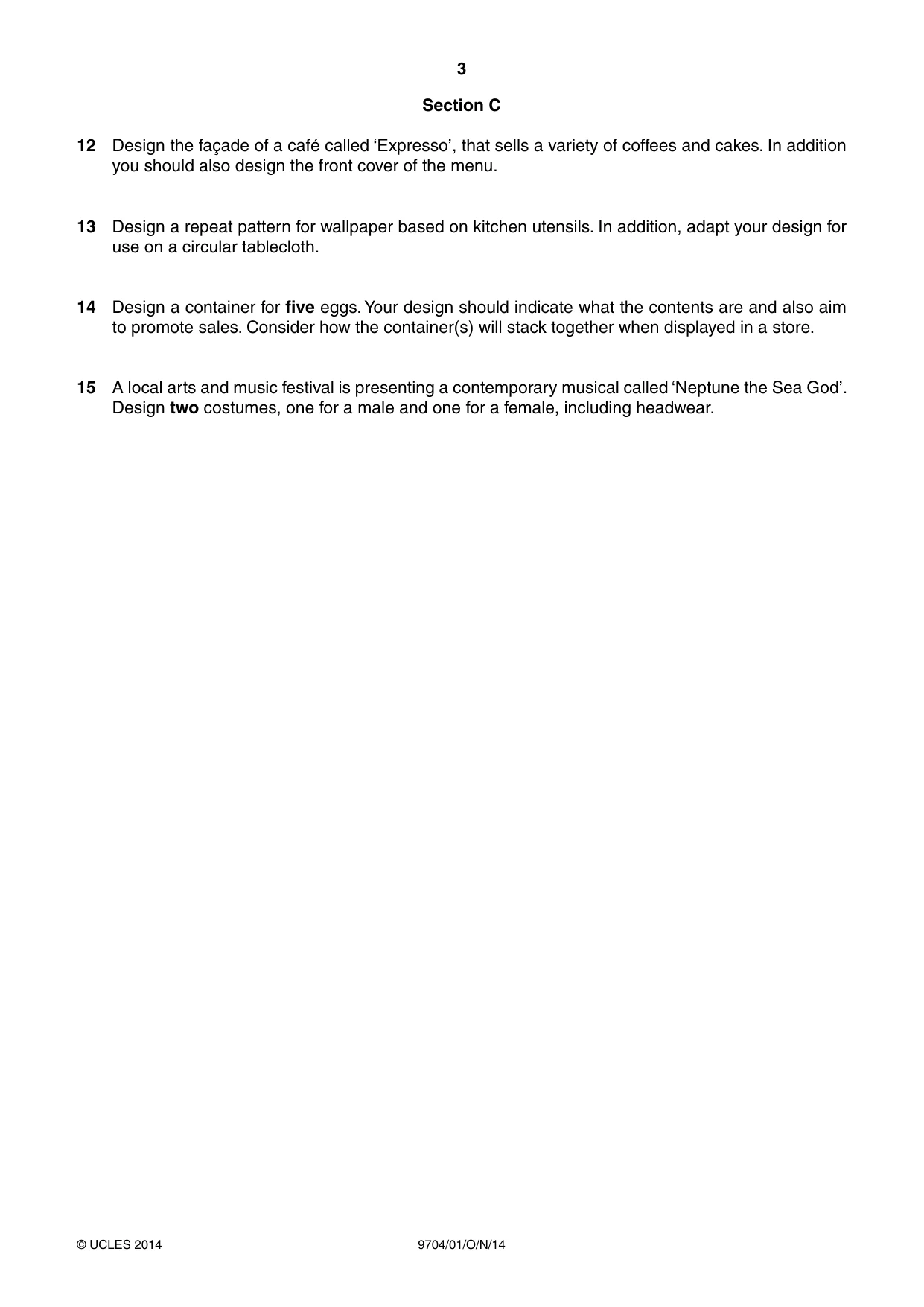 Cambridge A Level Art and Design 9704 2014 Oct/Nov Paper 1 · Variant 1 question paper, page 3 of 4