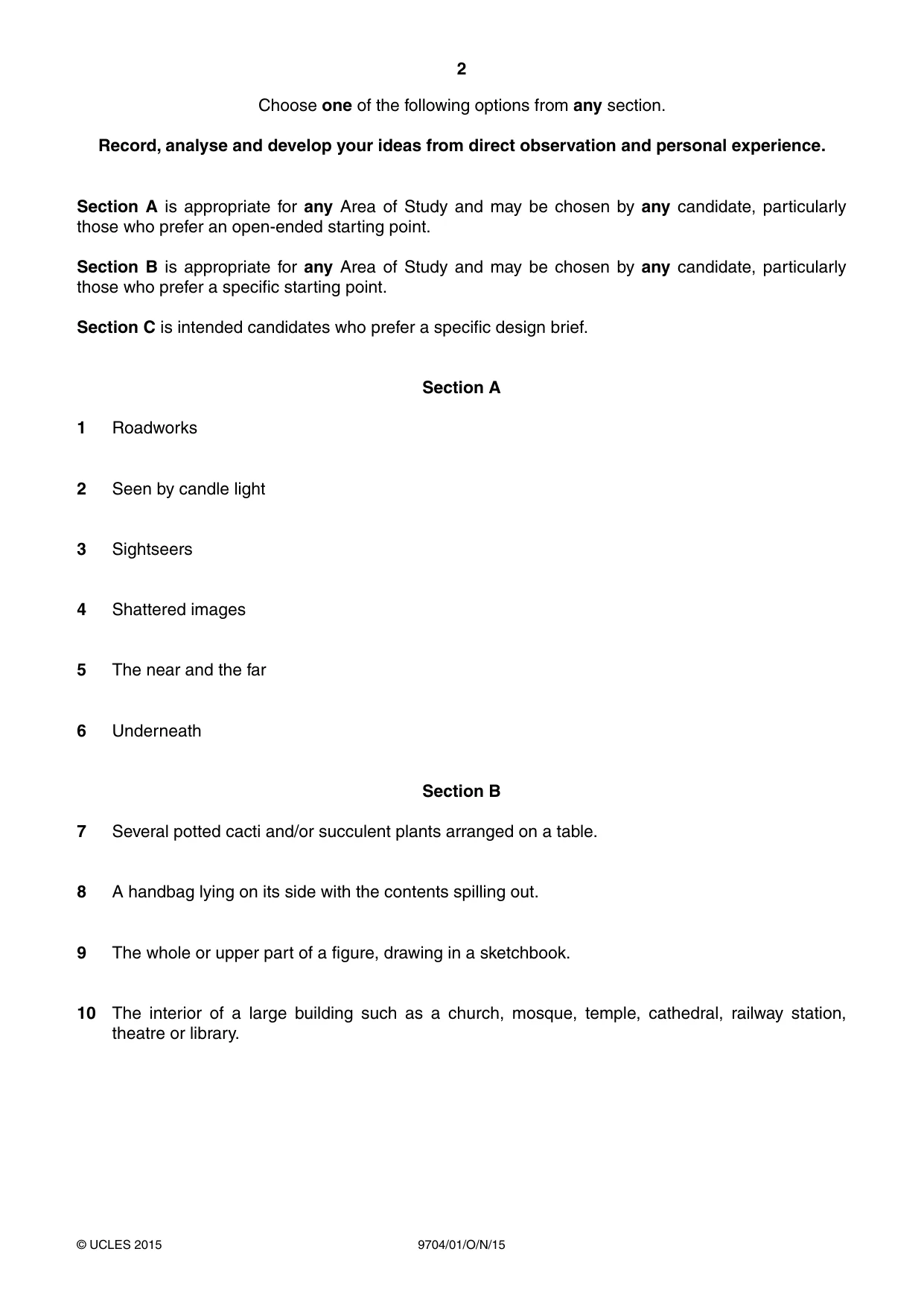 Cambridge A Level Art and Design 9704 2015 Oct/Nov Paper 1 · Variant 1 question paper, page 2 of 4