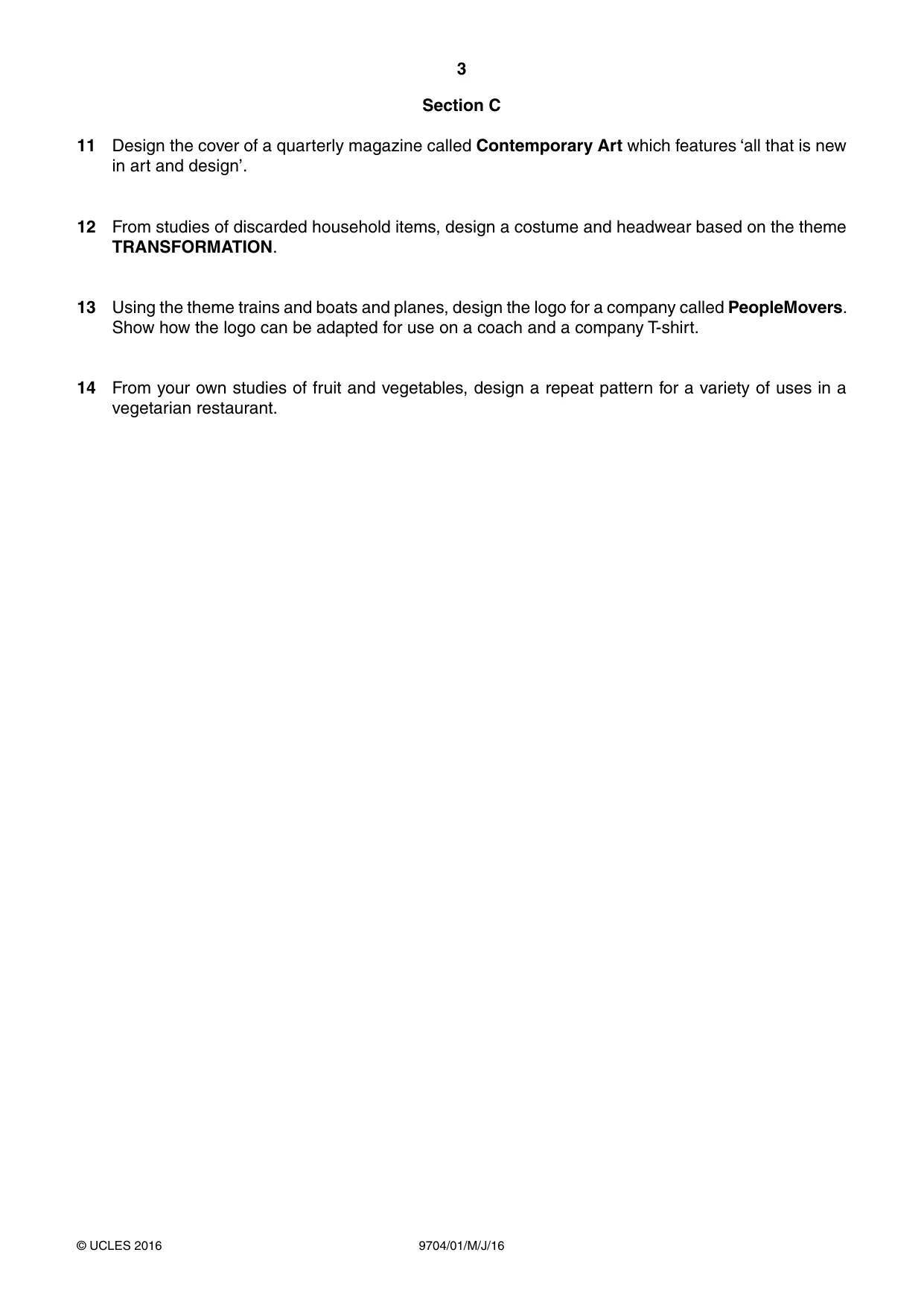 Cambridge A Level Art and Design 9704 2016 May/June Paper 1 · Variant 0 question paper, page 3 of 4