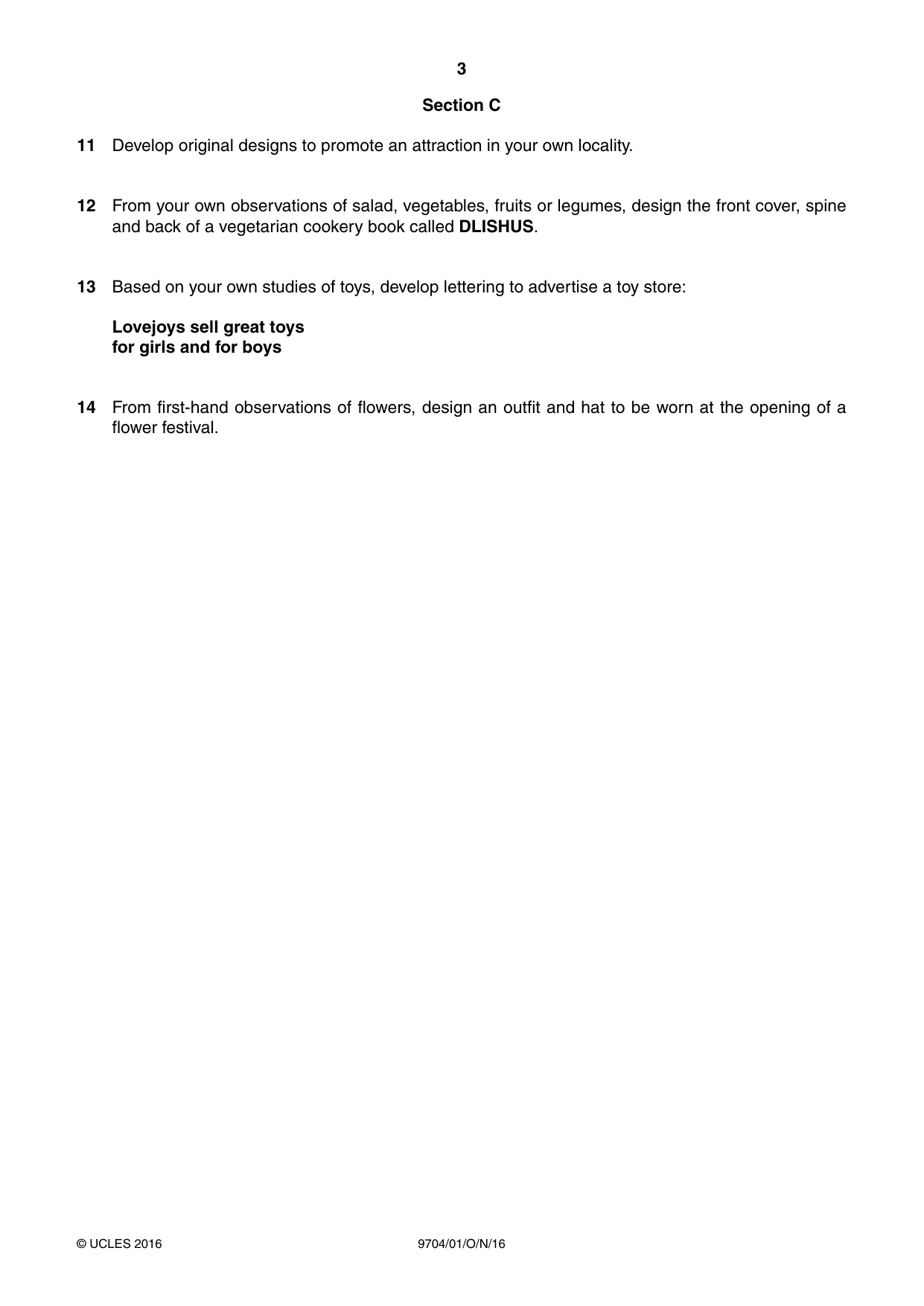 Cambridge A Level Art and Design 9704 2016 Oct/Nov Paper 1 · Variant 0 question paper, page 3 of 4