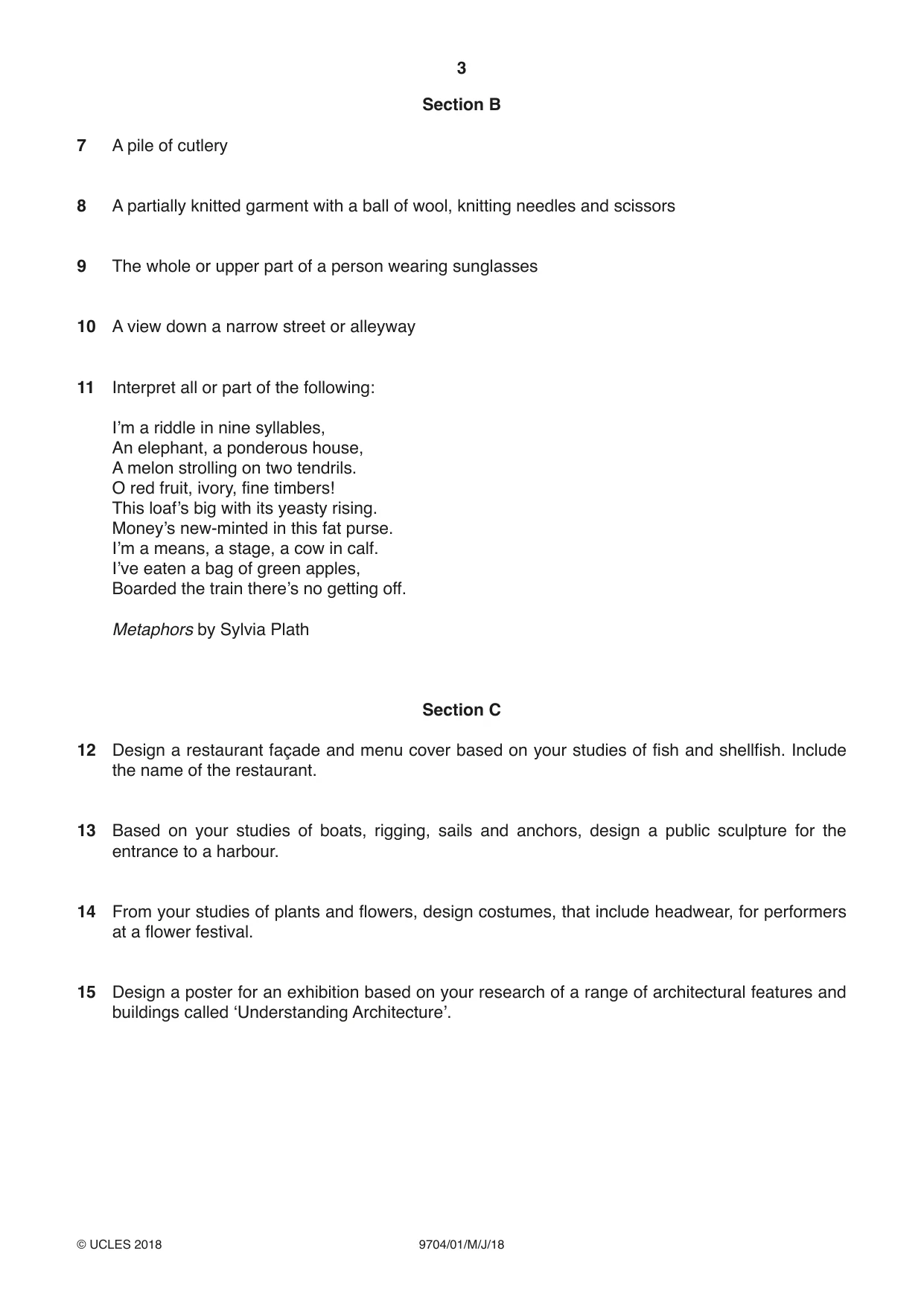 Cambridge A Level Art and Design 9704 2018 May/June Paper 1 · Variant 0 question paper, page 3 of 4