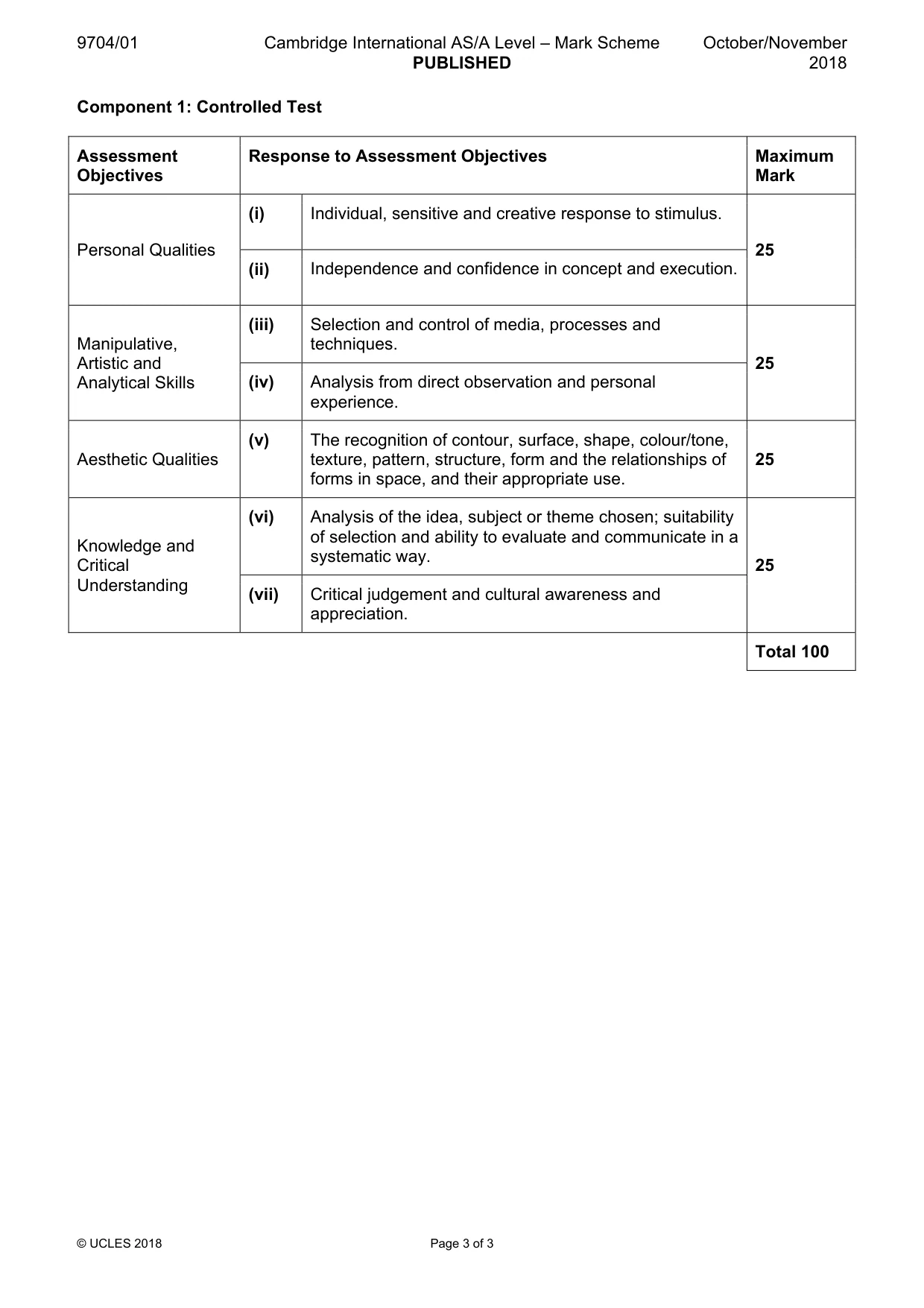 Mark scheme, page 3 of 3