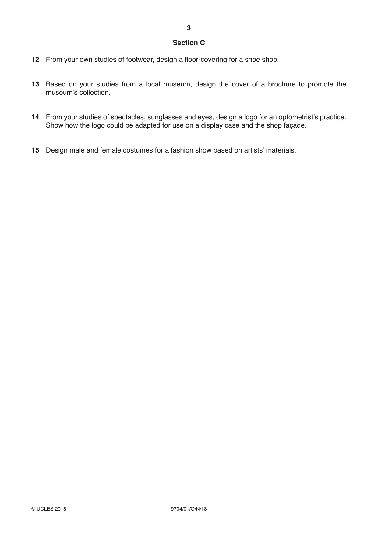Cambridge A Level Art and Design 9704 2018 Oct/Nov Paper 1 · Variant 1 question paper, page 3 of 4