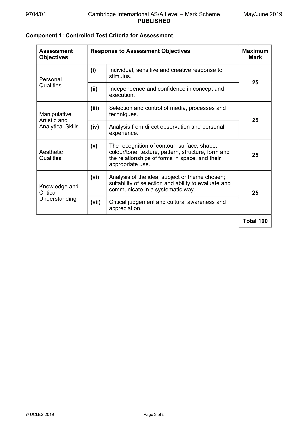 Mark scheme, page 3 of 5