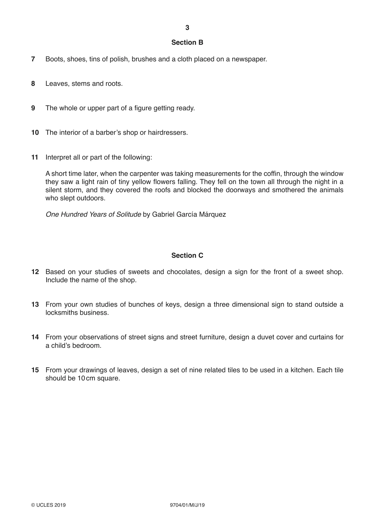 Cambridge A Level Art and Design 9704 2019 May/June Paper 1 · Variant 1 question paper, page 3 of 4