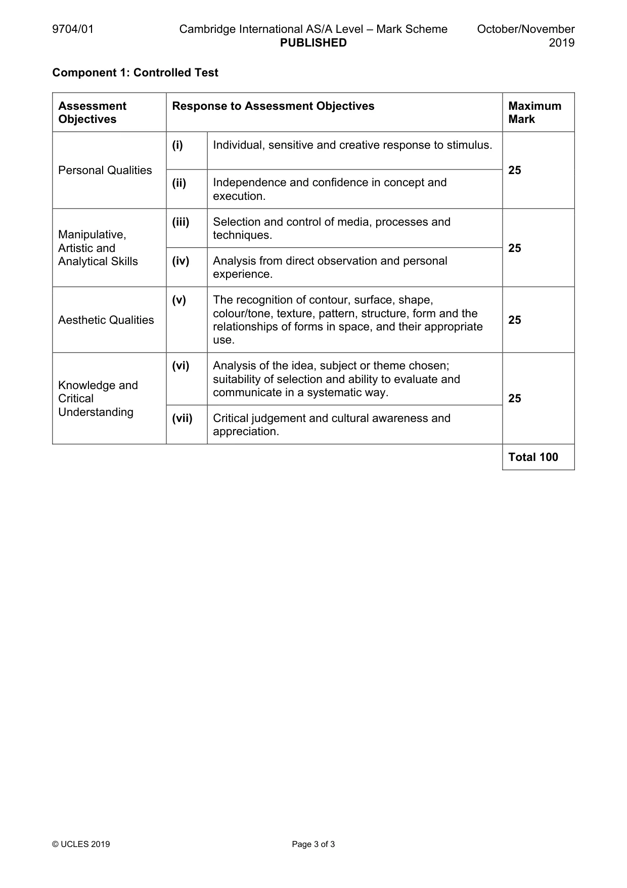 Mark scheme, page 3 of 3
