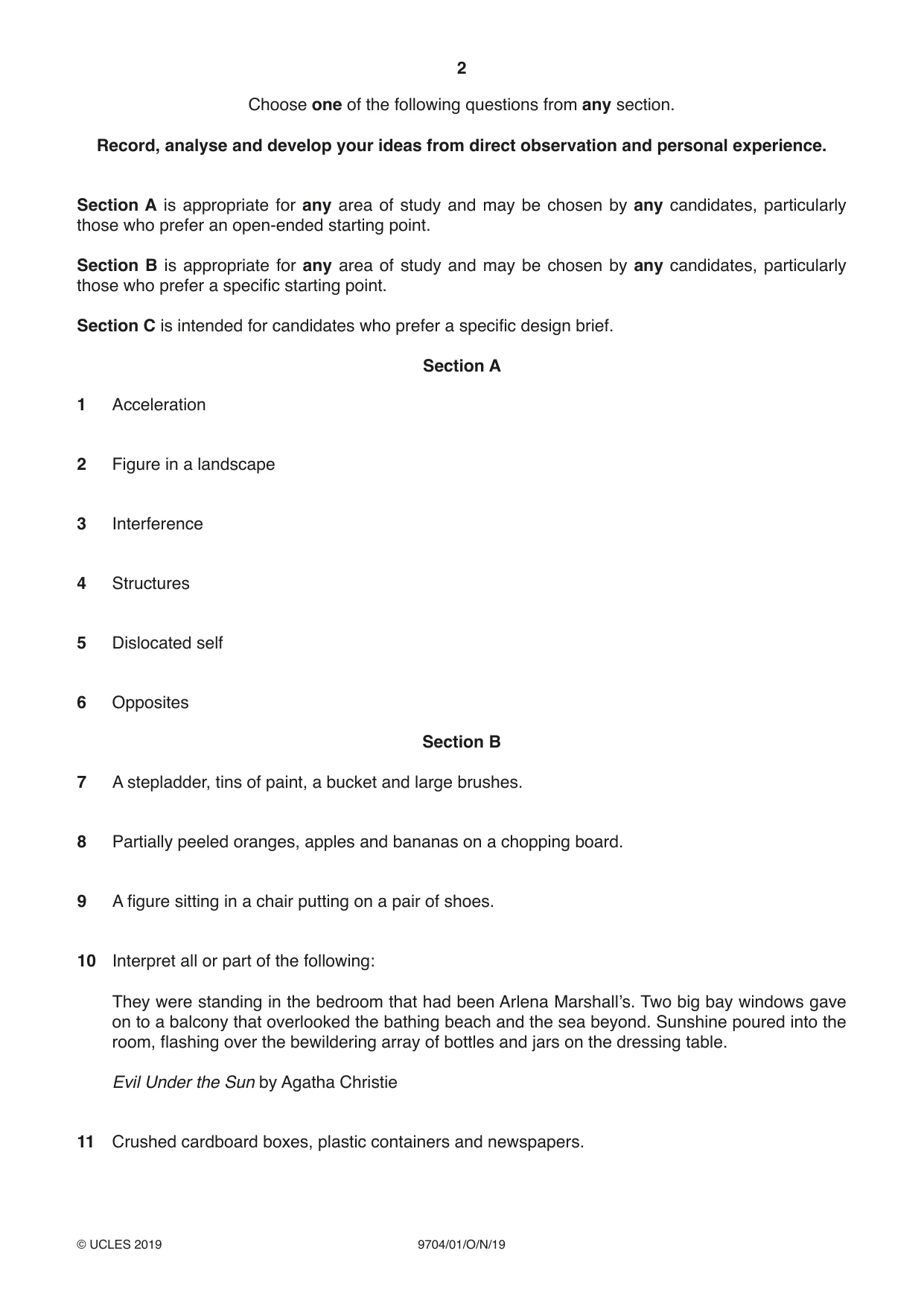 Cambridge A Level Art and Design 9704 2019 Oct/Nov Paper 1 · Variant 1 question paper, page 2 of 4