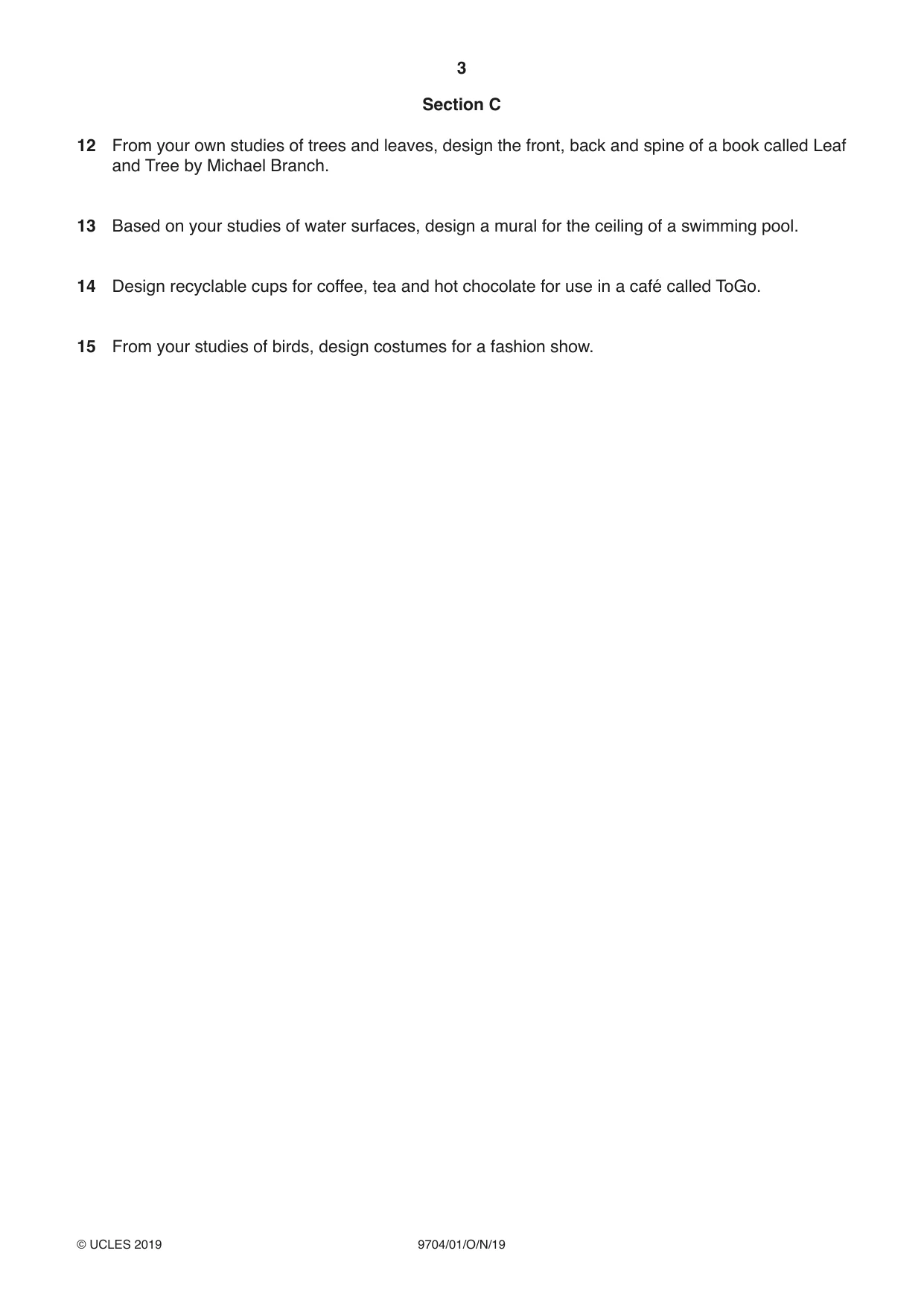Cambridge A Level Art and Design 9704 2019 Oct/Nov Paper 1 · Variant 1 question paper, page 3 of 4