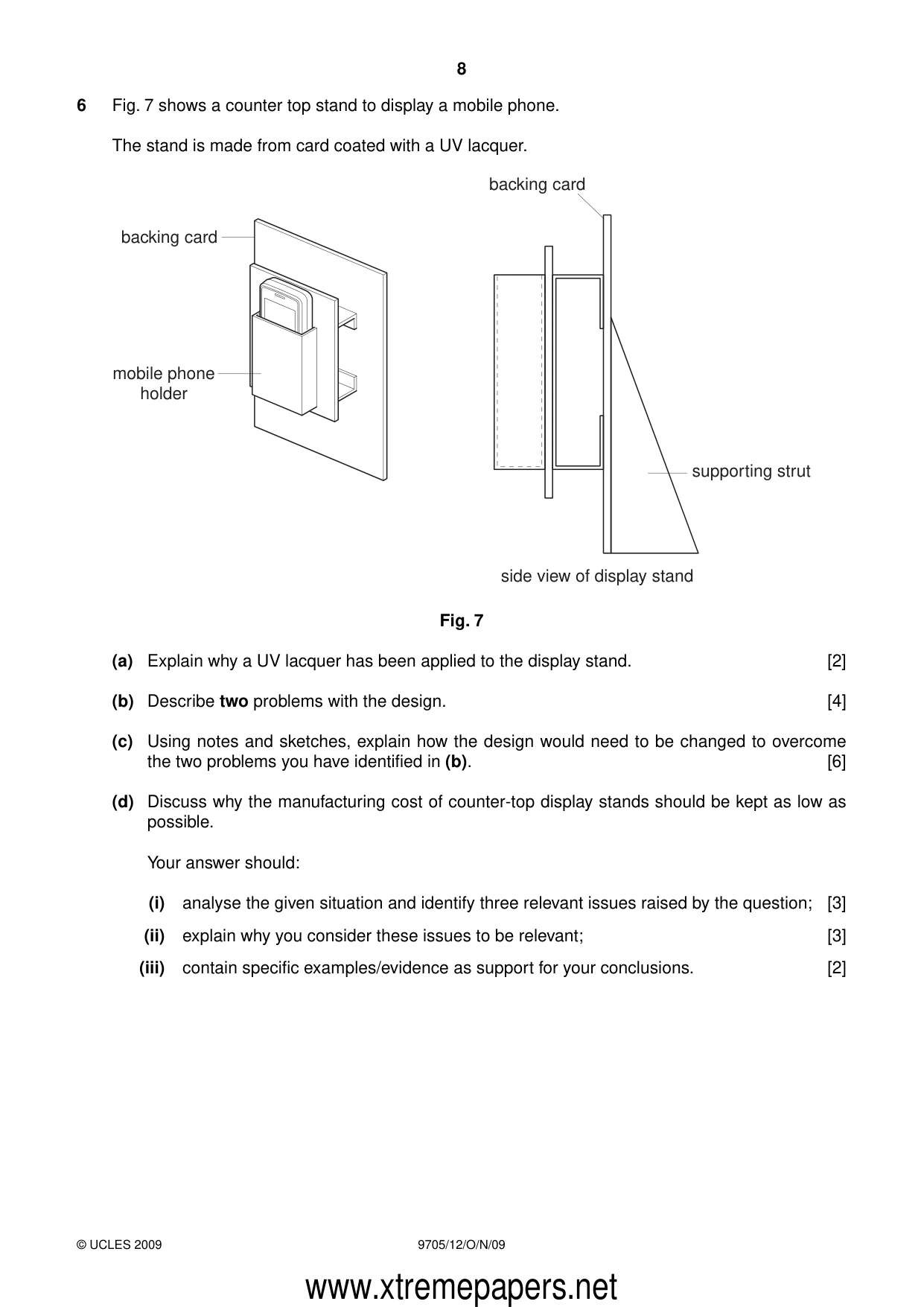 Cambridge A Level Design and Technology 9705 2009 Oct/Nov Paper 1 · Variant 2 question paper, page 8 of 12