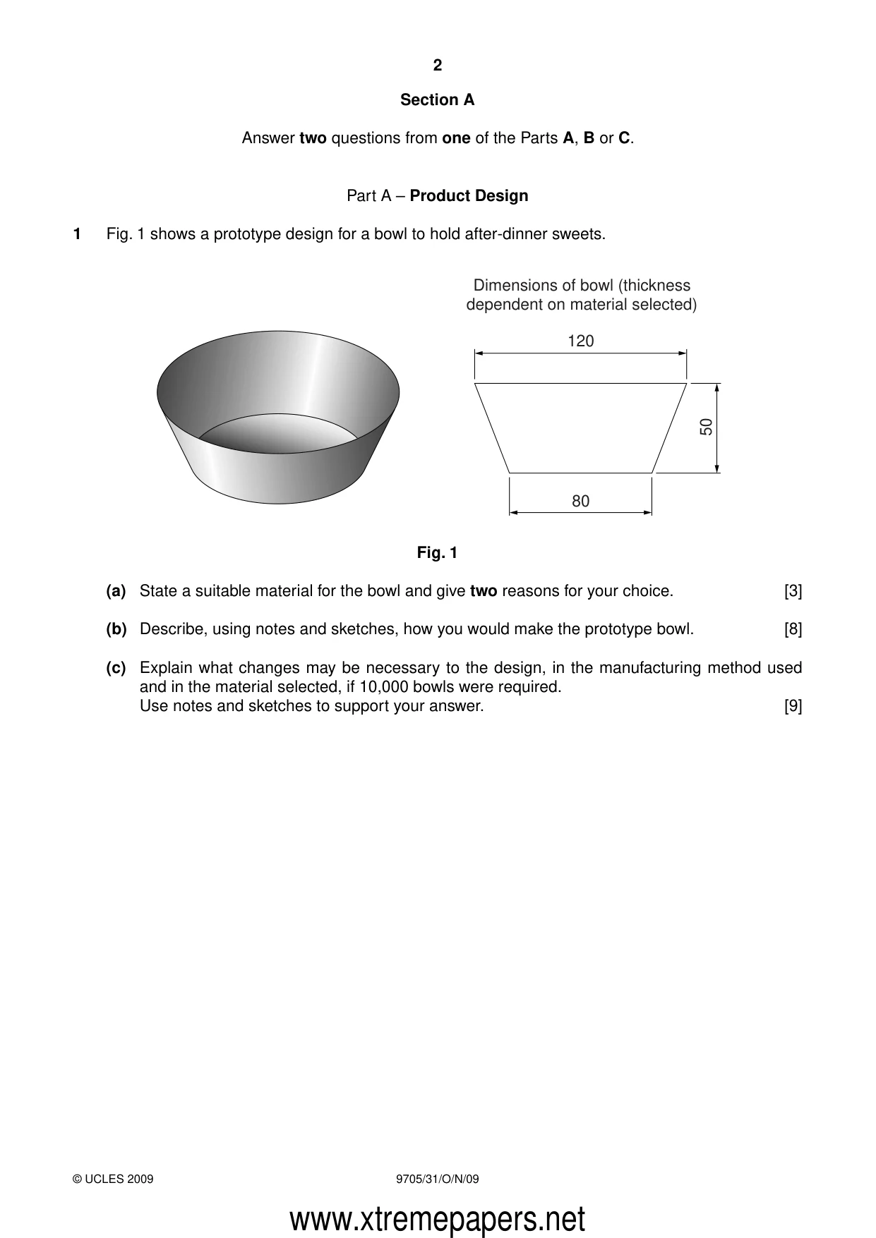 Cambridge A Level Design and Technology 9705 2009 Oct/Nov Paper 3 · Variant 1 question paper, page 2 of 12