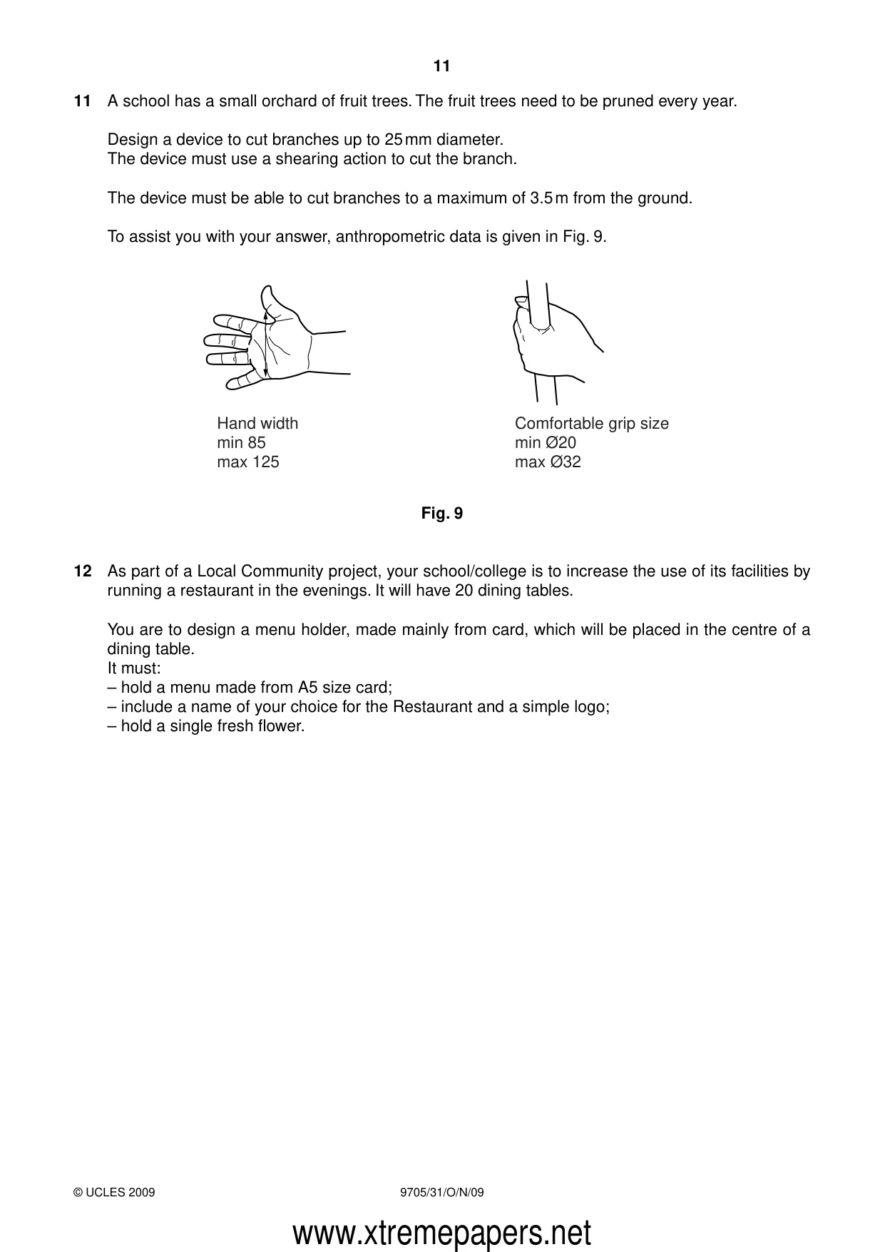 Cambridge A Level Design and Technology 9705 2009 Oct/Nov Paper 3 · Variant 1 question paper, page 11 of 12