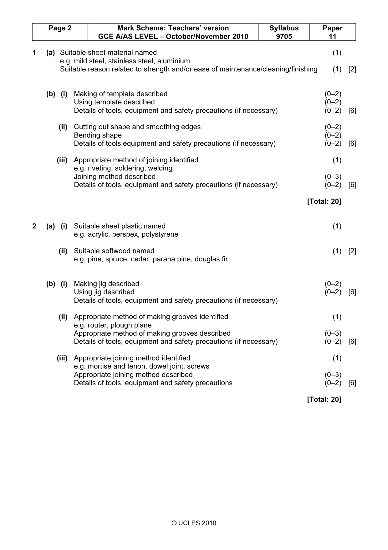 Mark scheme, page 2 of 5