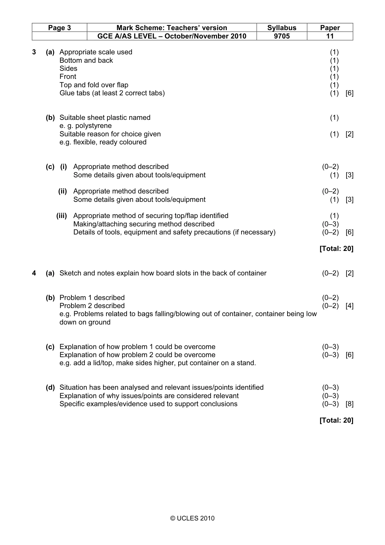 Mark scheme, page 3 of 5
