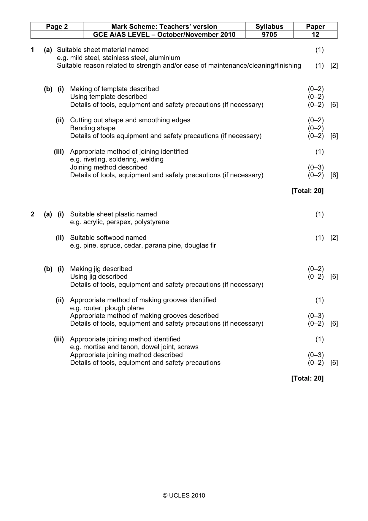 Mark scheme, page 2 of 5