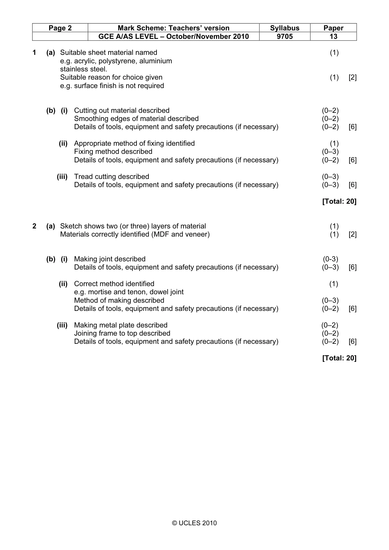 Mark scheme, page 2 of 5