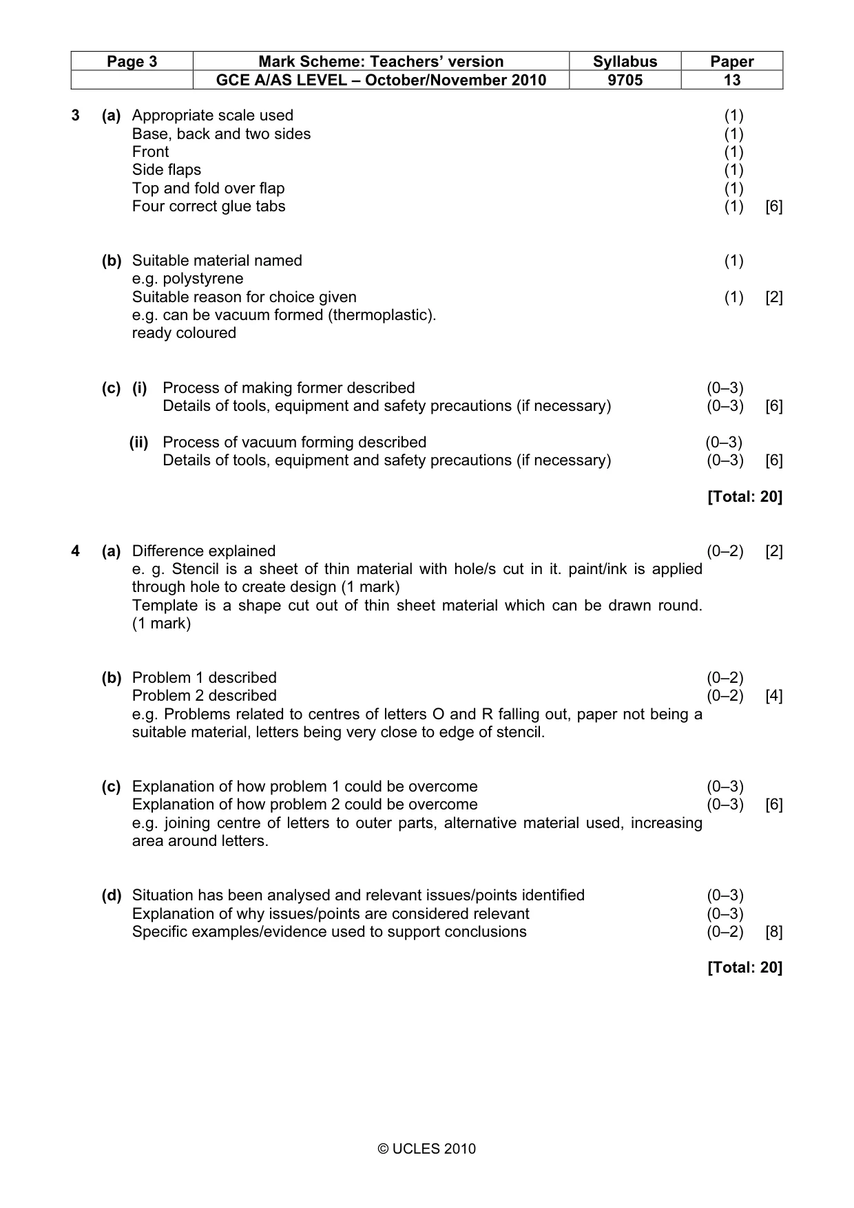 Mark scheme, page 3 of 5