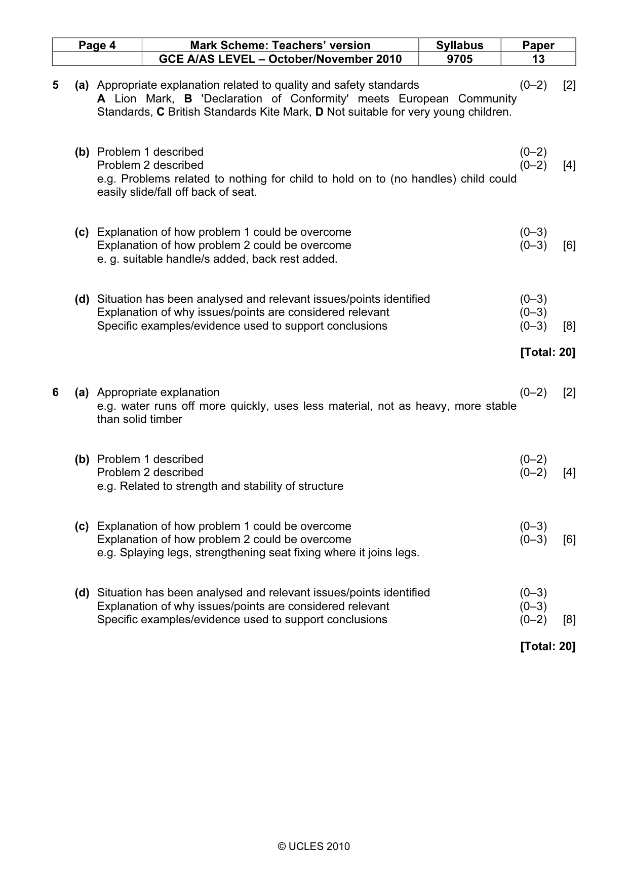 Mark scheme, page 4 of 5