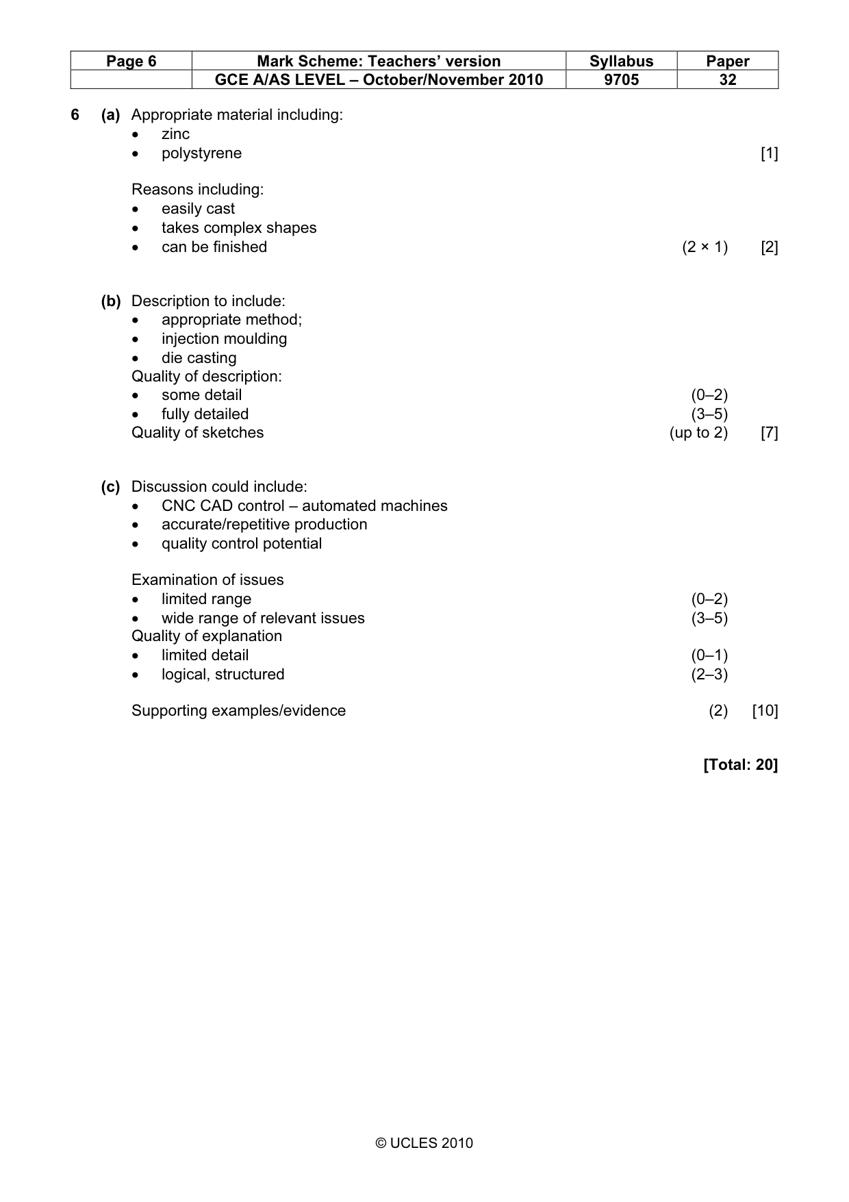 Mark scheme, page 6 of 7