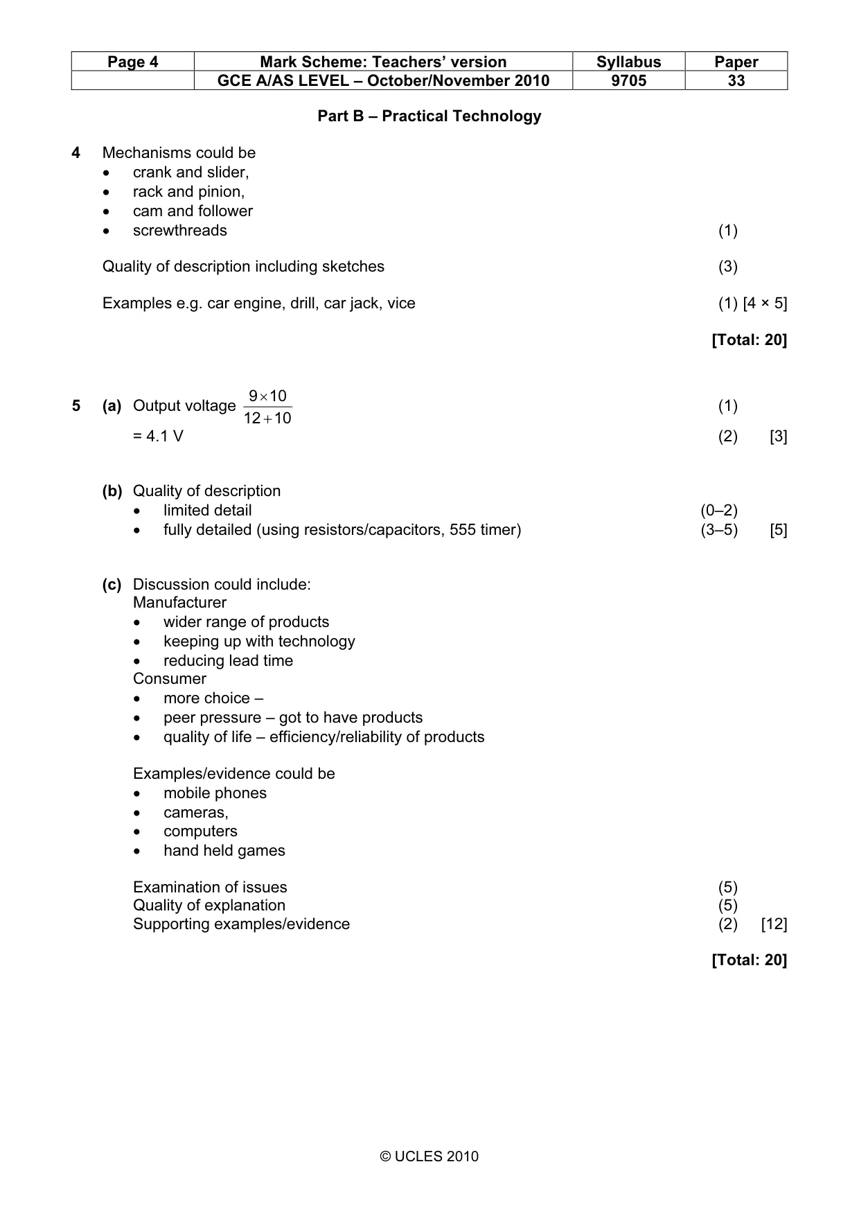Mark scheme, page 4 of 6