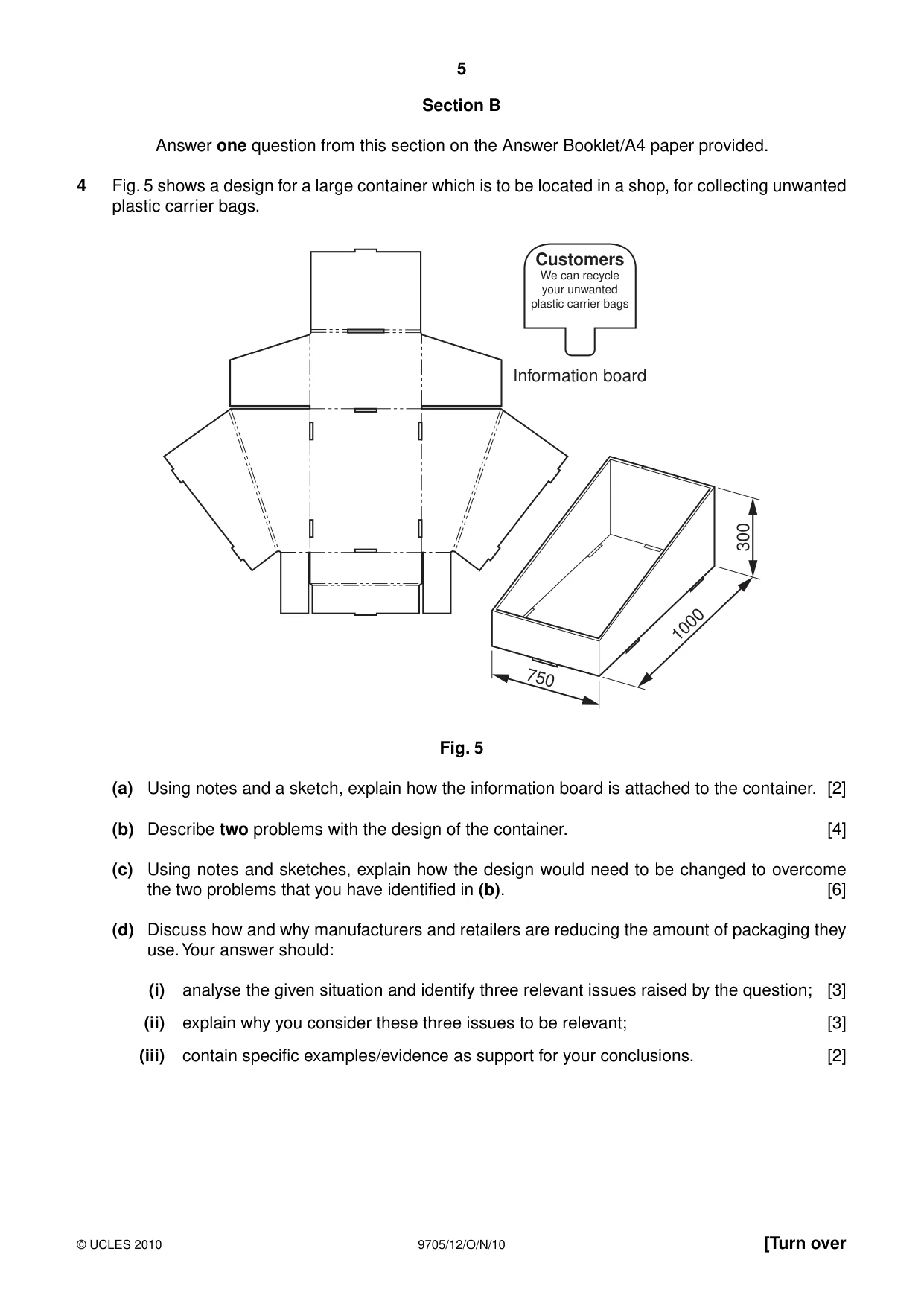 Cambridge A Level Design and Technology 9705 2010 Oct/Nov Paper 1 · Variant 2 question paper, page 5 of 12