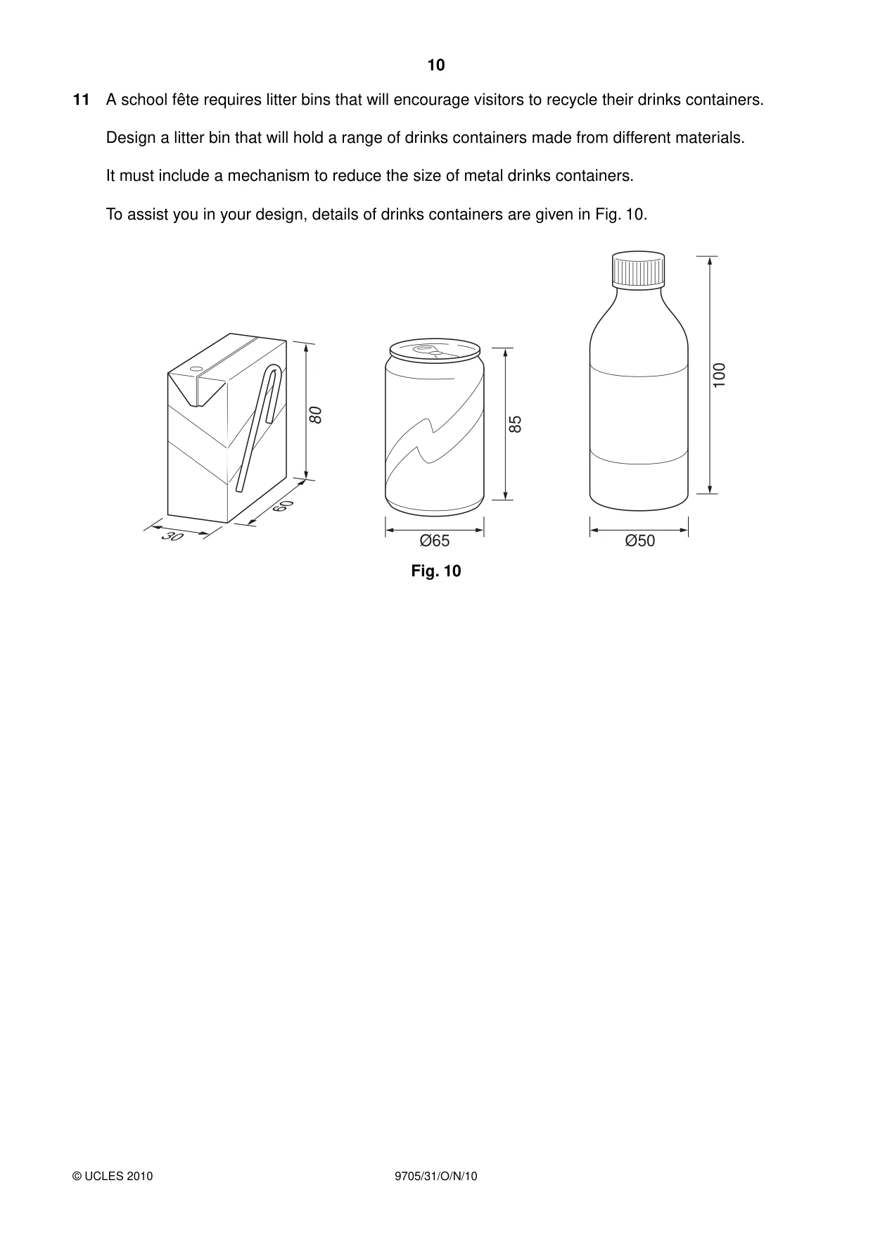 Cambridge A Level Design and Technology 9705 2010 Oct/Nov Paper 3 · Variant 1 question paper, page 10 of 12