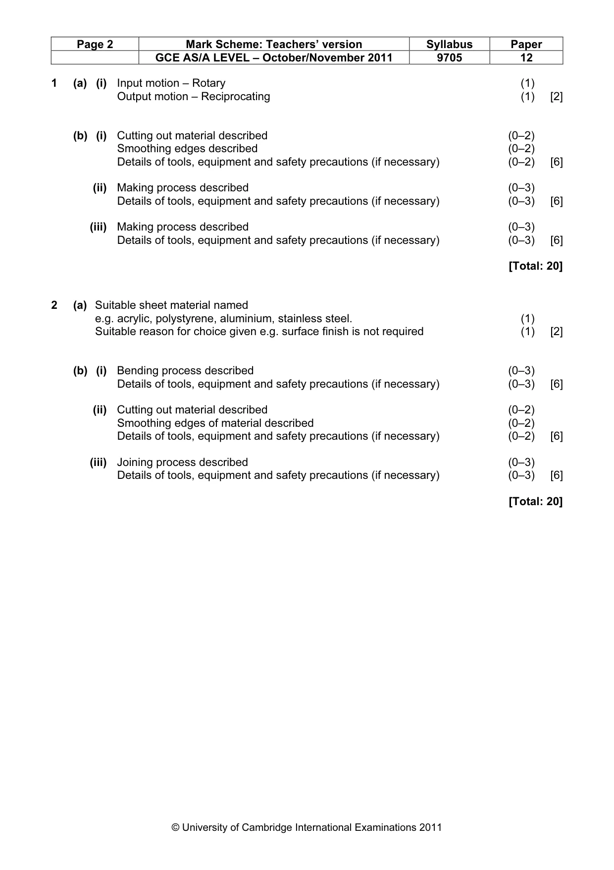 Mark scheme, page 2 of 5