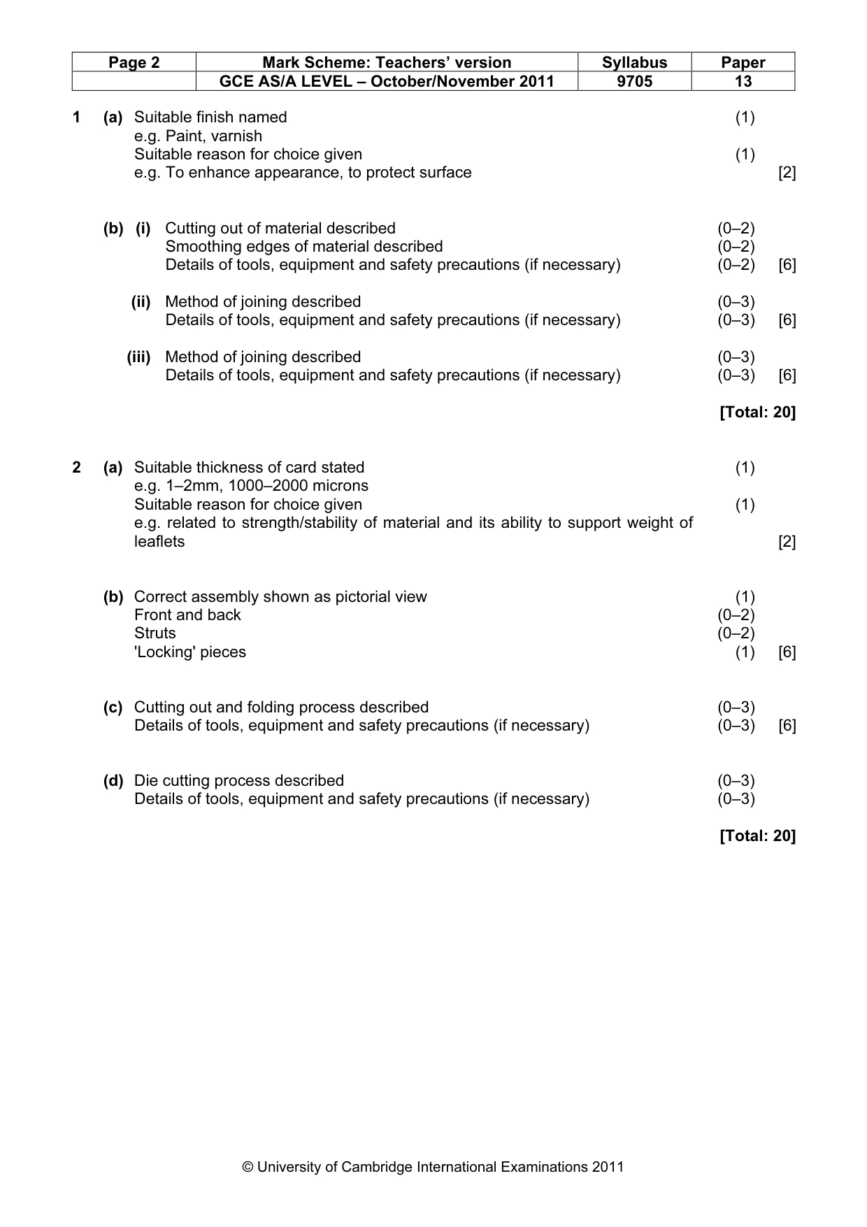 Mark scheme, page 2 of 5