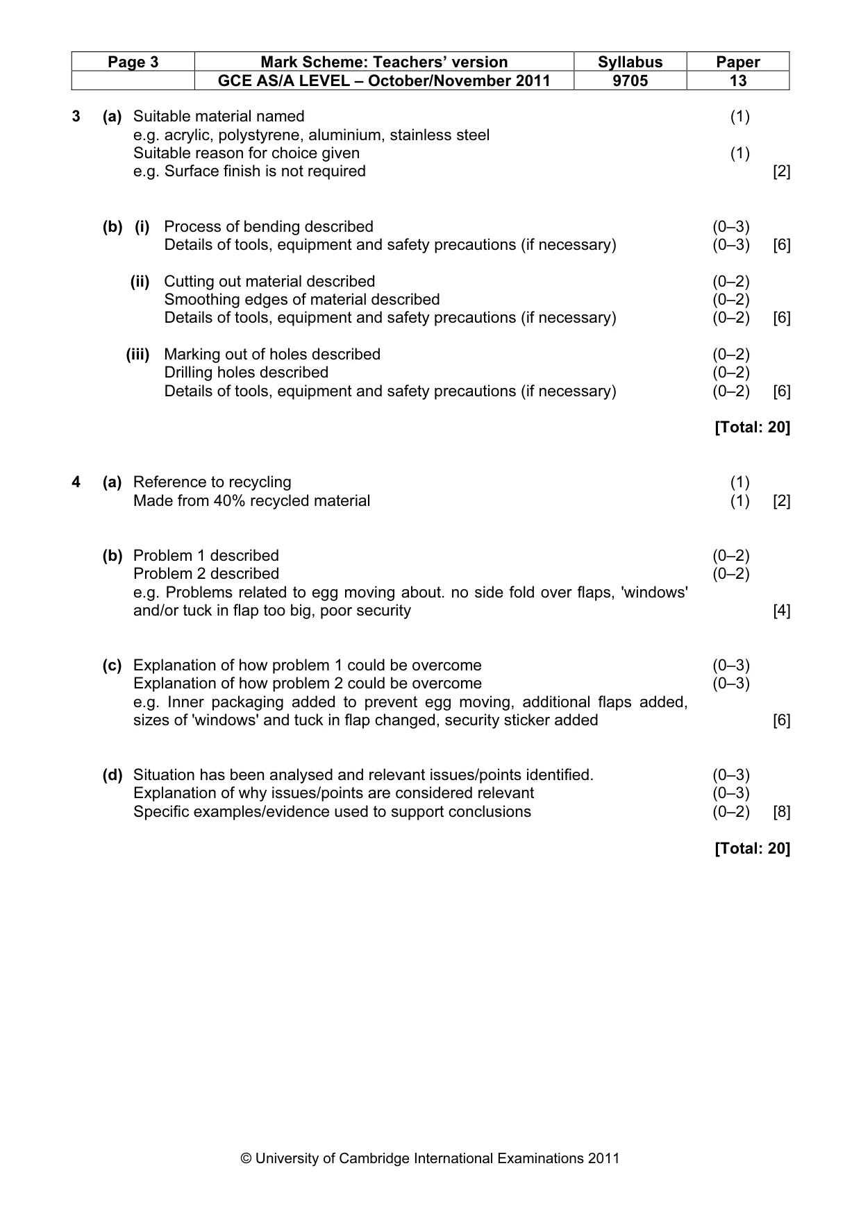 Mark scheme, page 3 of 5