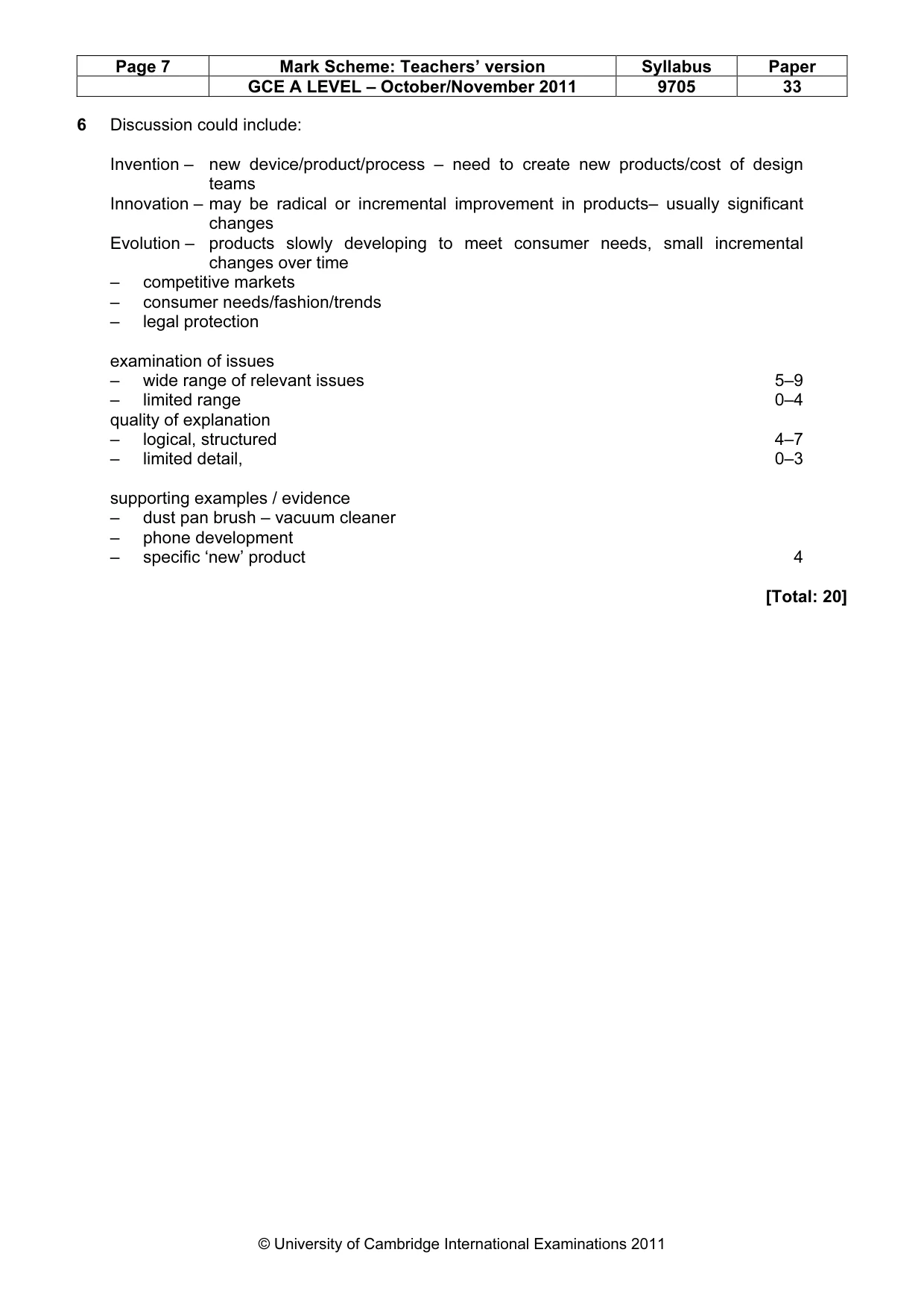 Mark scheme, page 7 of 8