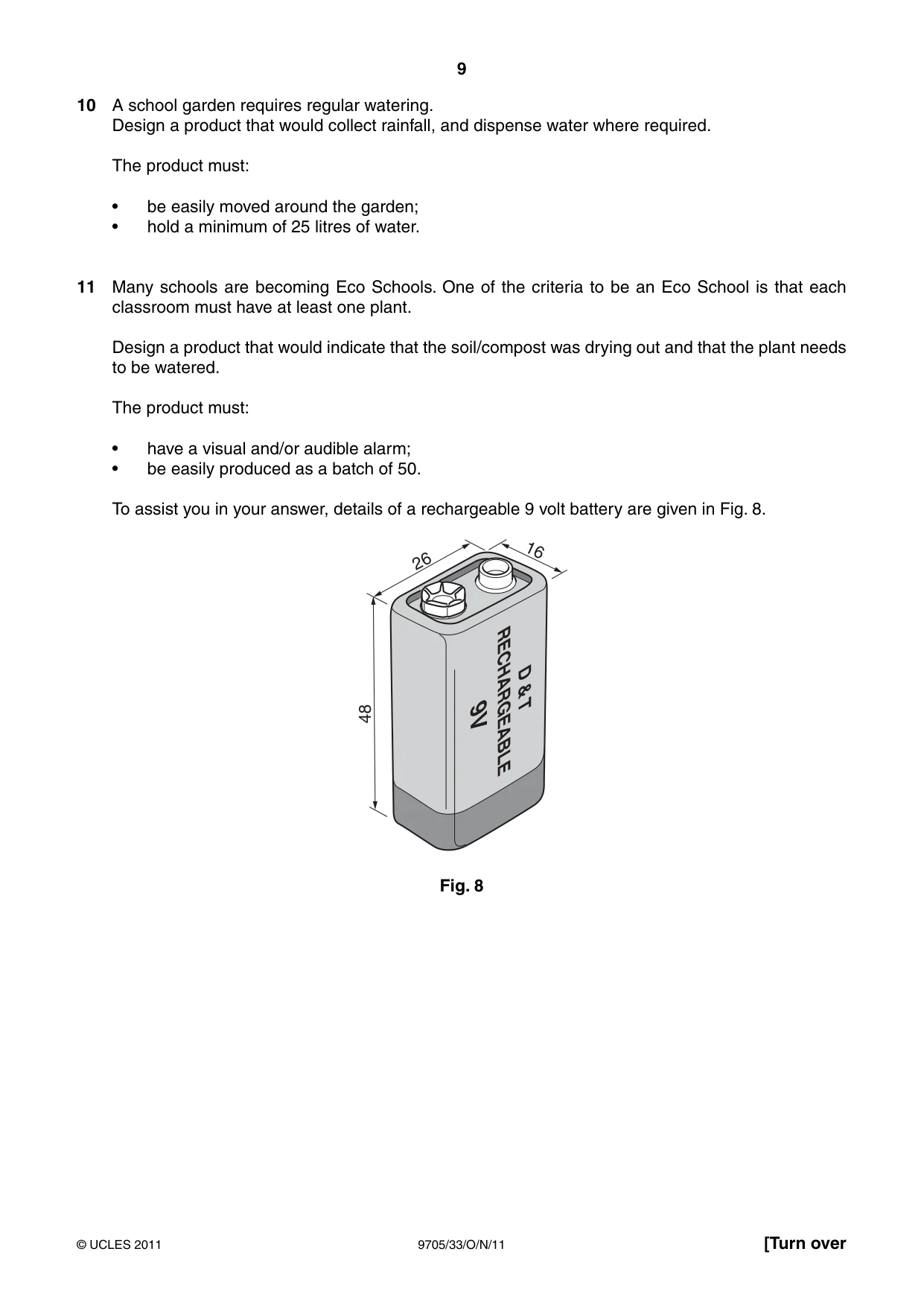 Cambridge A Level Design and Technology 9705 2011 Oct/Nov Paper 3 · Variant 3 question paper, page 9 of 12