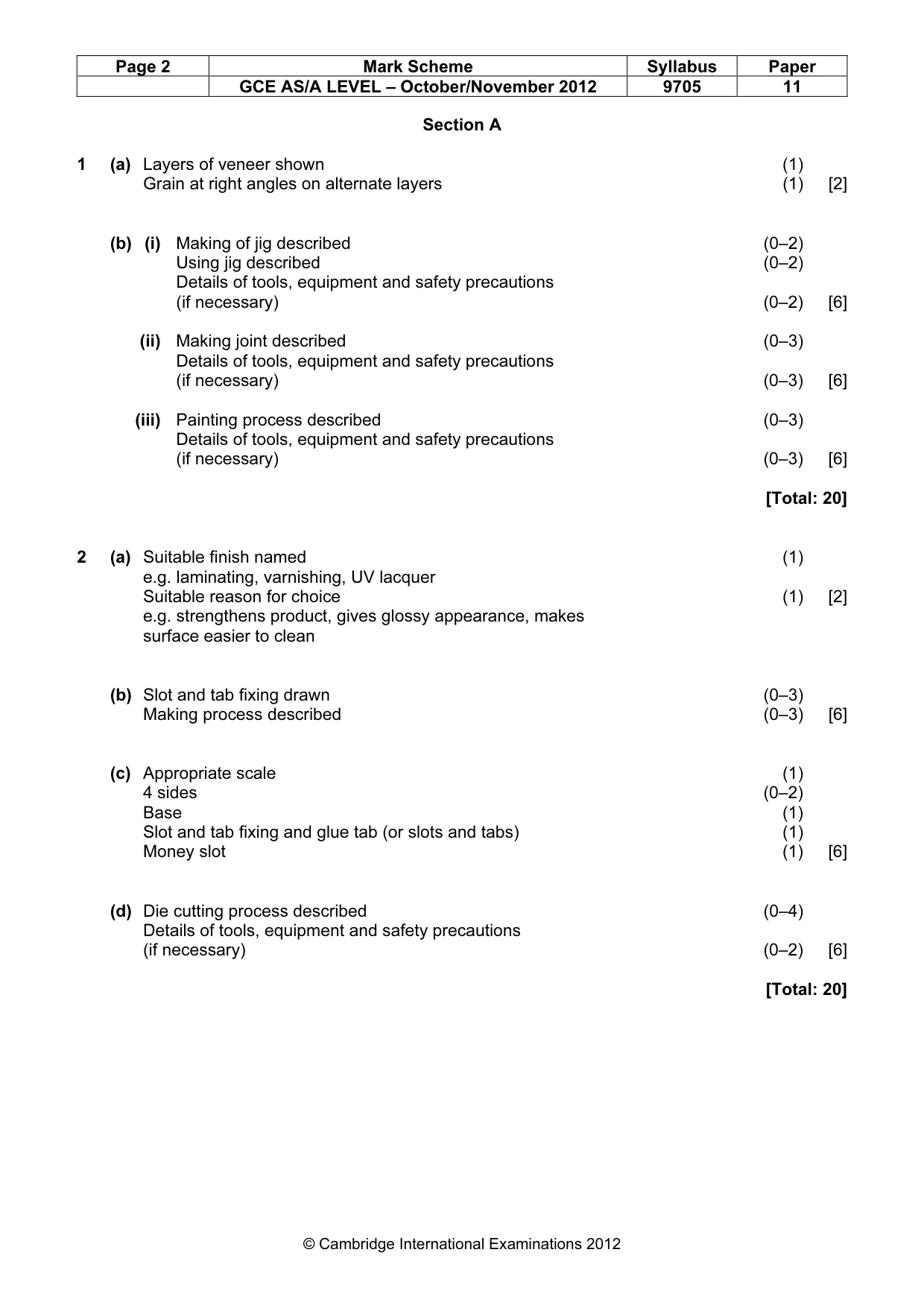 Mark scheme, page 2 of 5