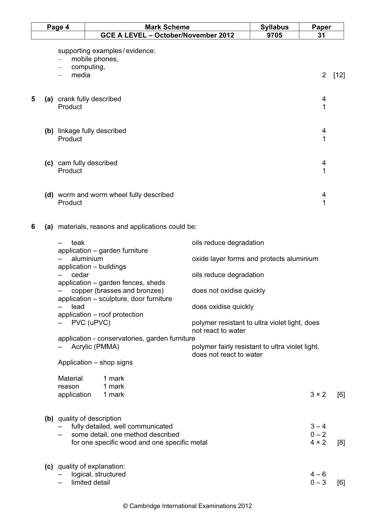 Mark scheme, page 4 of 6