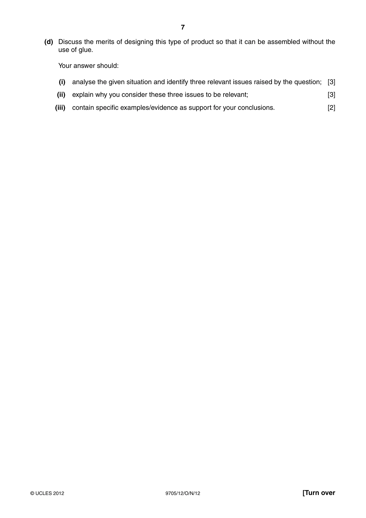 Cambridge A Level Design and Technology 9705 2012 Oct/Nov Paper 1 · Variant 2 question paper, page 7 of 12
