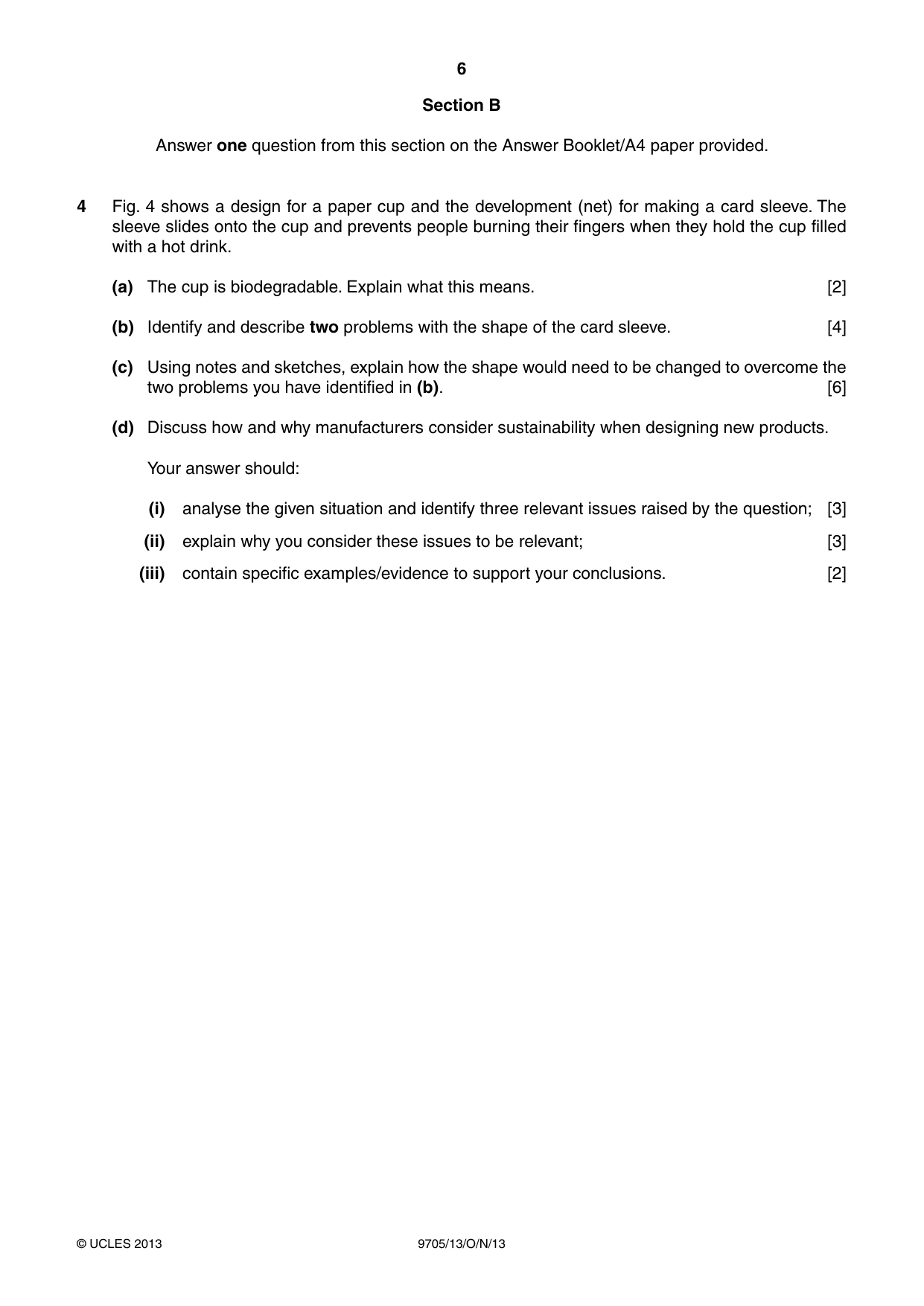 Cambridge A Level Design and Technology 9705 2013 Oct/Nov Paper 1 · Variant 3 question paper, page 6 of 16