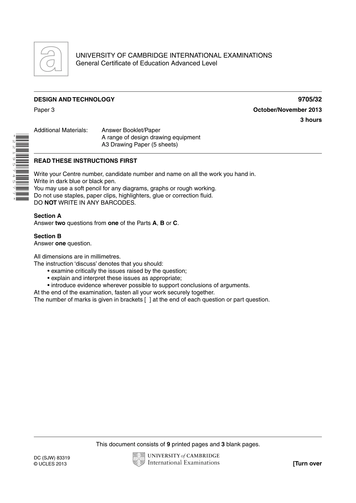 Cambridge A Level Design and Technology 9705 2013 Oct/Nov Paper 3 · Variant 2 question paper, page 1 of 12