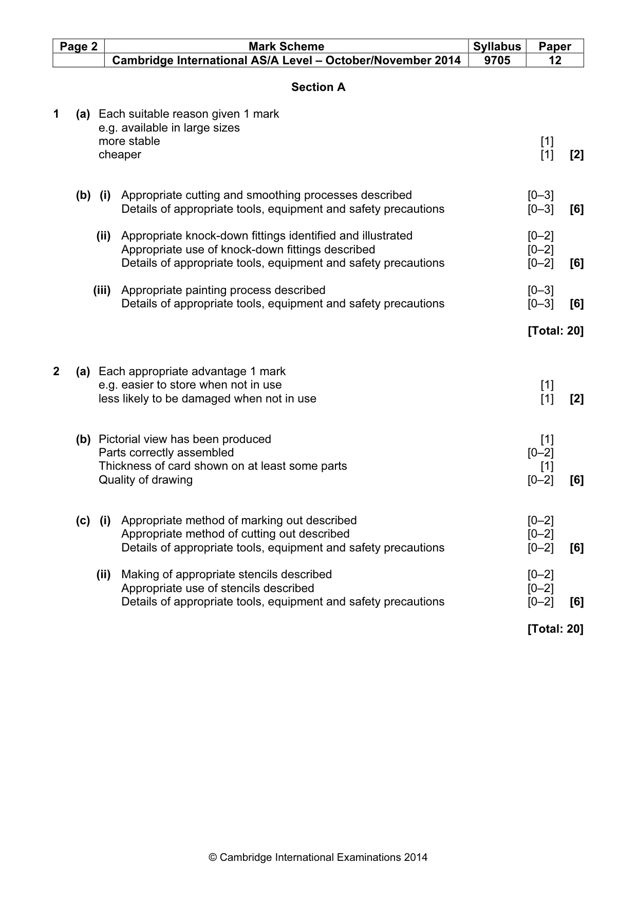 Mark scheme, page 2 of 5