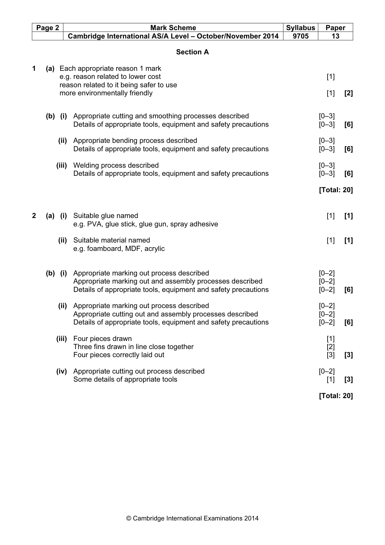 Mark scheme, page 2 of 5