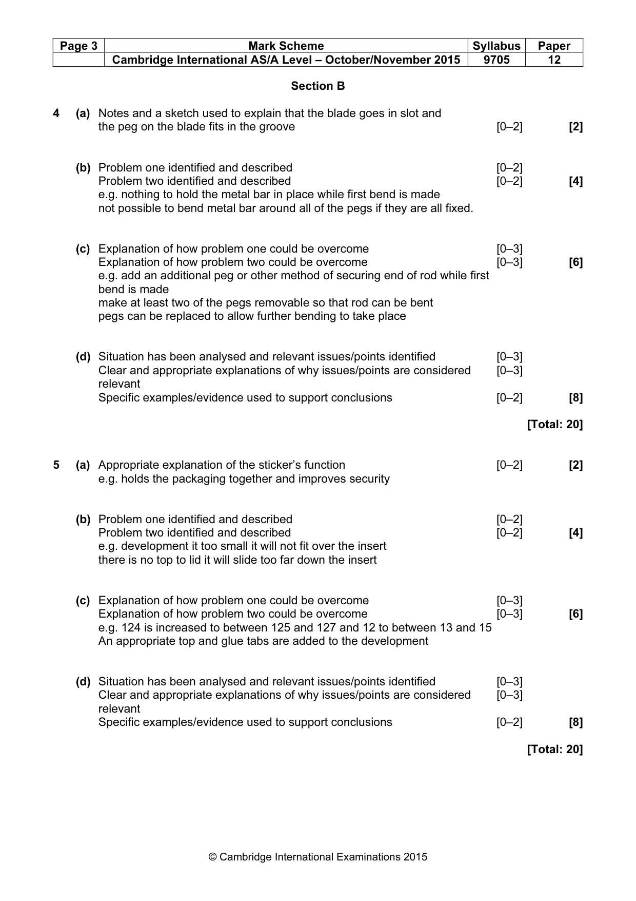 Mark scheme, page 3 of 5