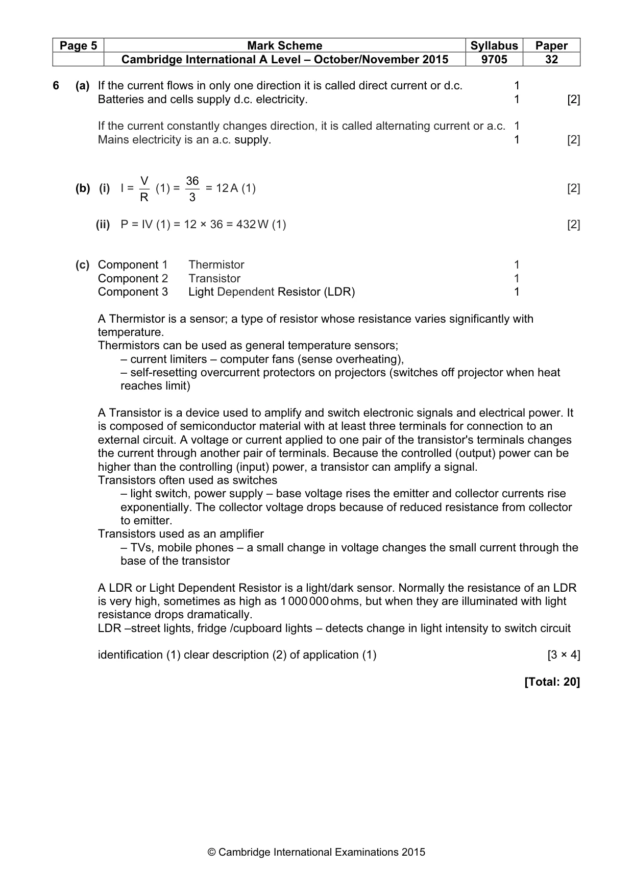 Mark scheme, page 5 of 7