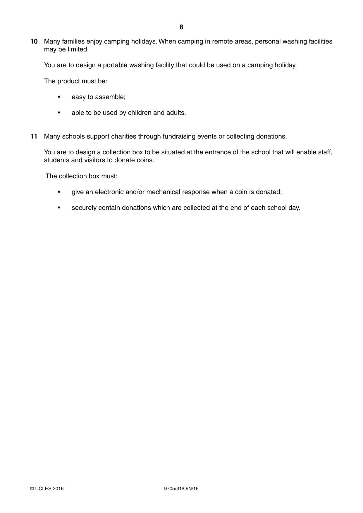 Cambridge A Level Design and Technology 9705 2016 Oct/Nov Paper 3 · Variant 1 question paper, page 8 of 12