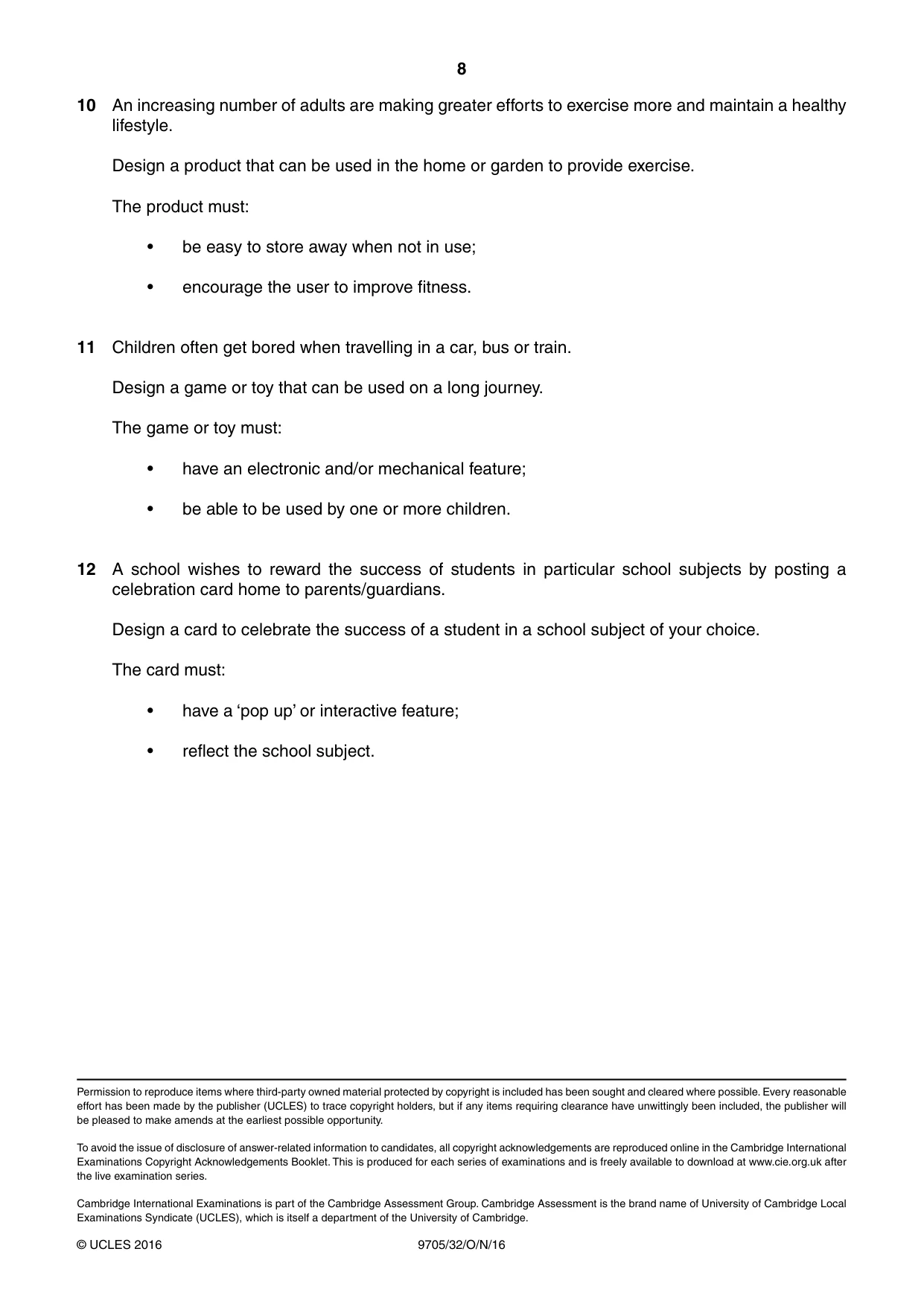 Cambridge A Level Design and Technology 9705 2016 Oct/Nov Paper 3 · Variant 2 question paper, page 8 of 8