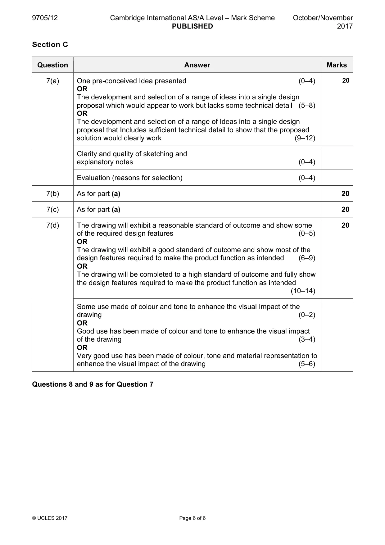 Mark scheme, page 6 of 6