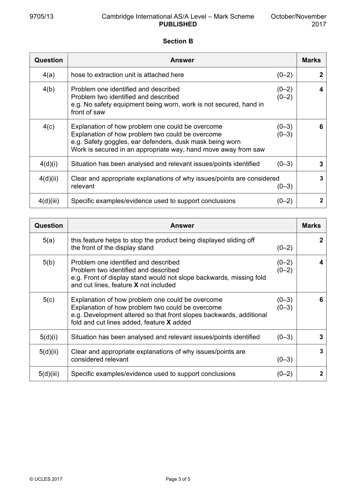 Mark scheme, page 3 of 5