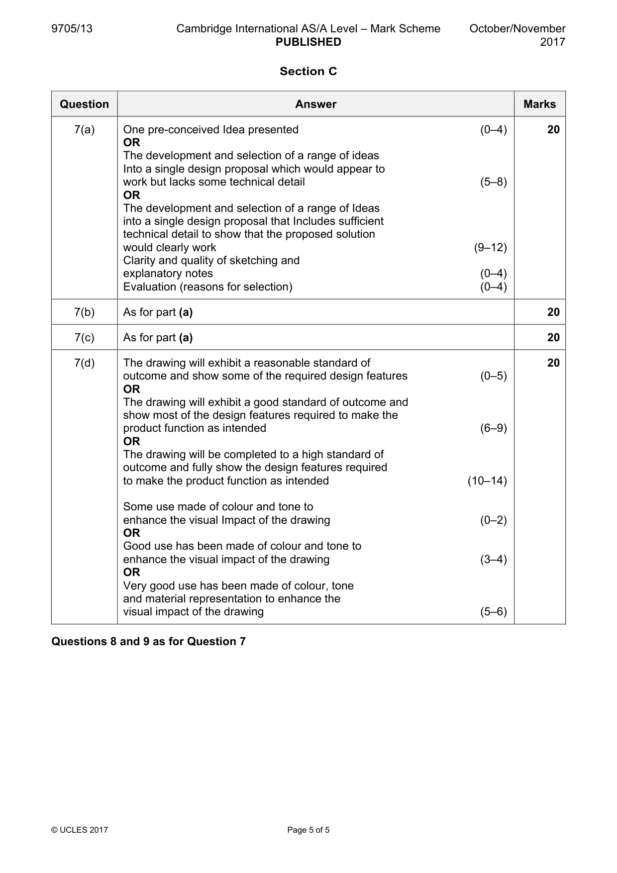 Mark scheme, page 5 of 5