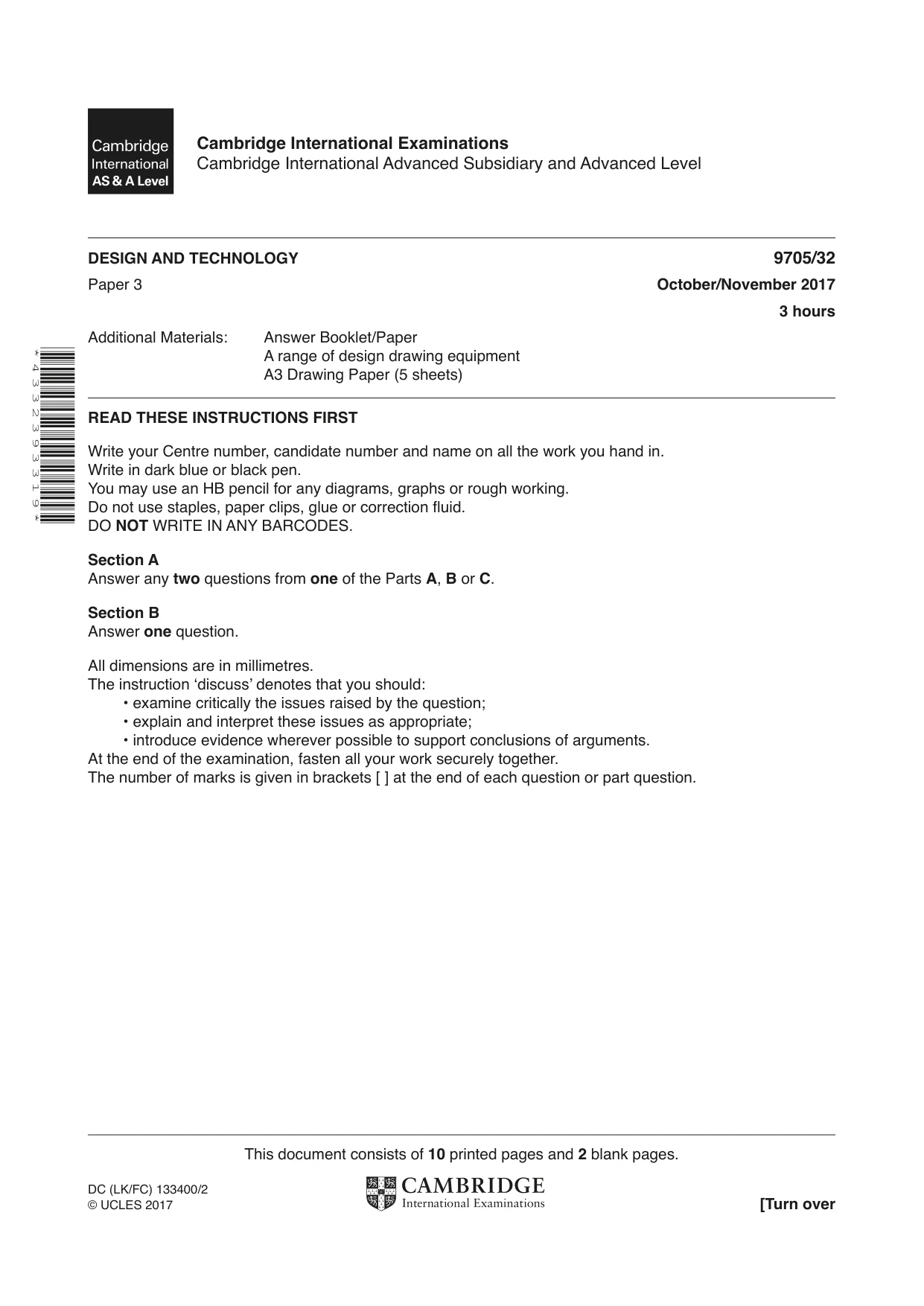 Cambridge A Level Design and Technology 9705 2017 Oct/Nov Paper 3 · Variant 2 question paper, page 1 of 12